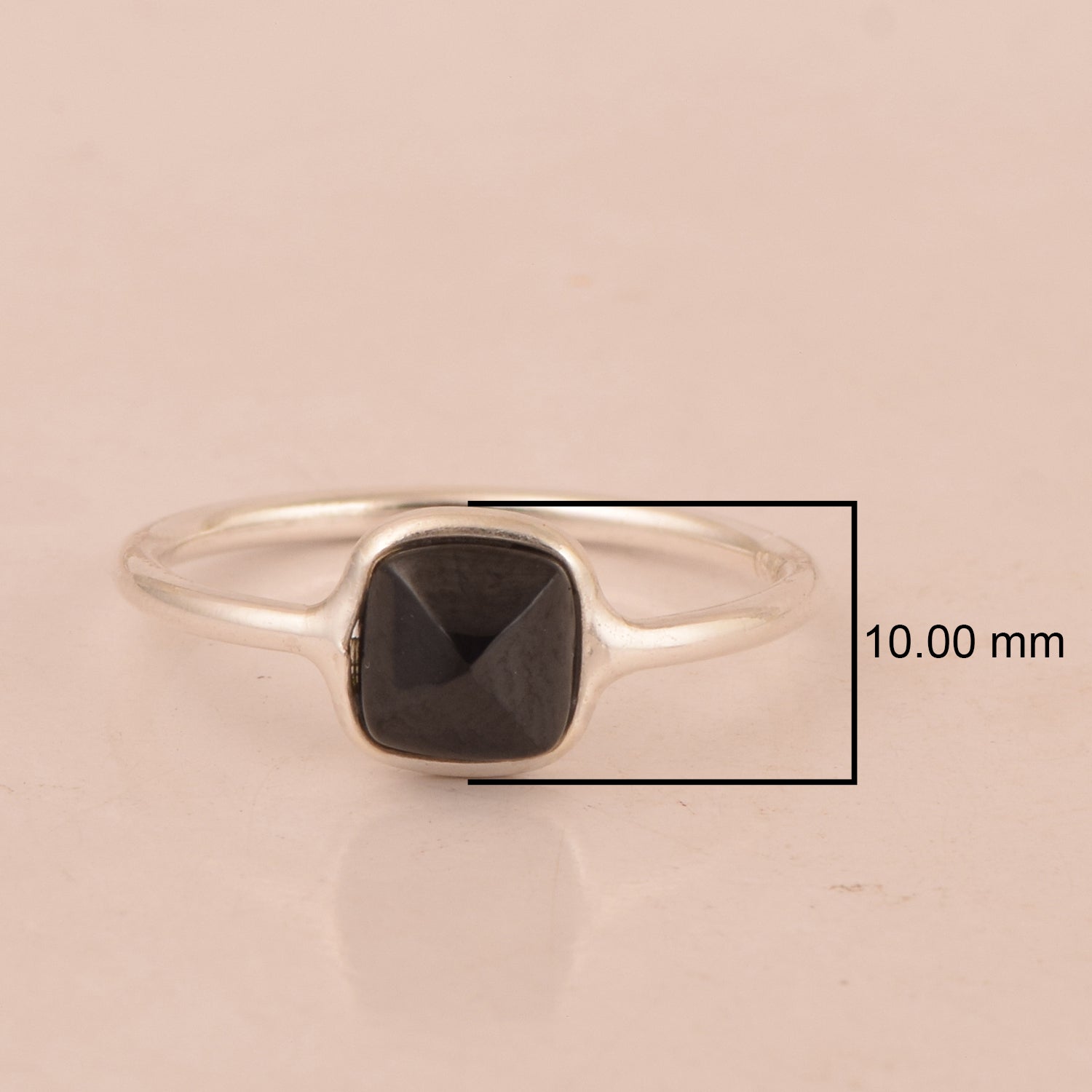 925 Sterling Silver Cushion 8mm Black Spinel Gemstone Stackable Band Ring - Kimaya INC