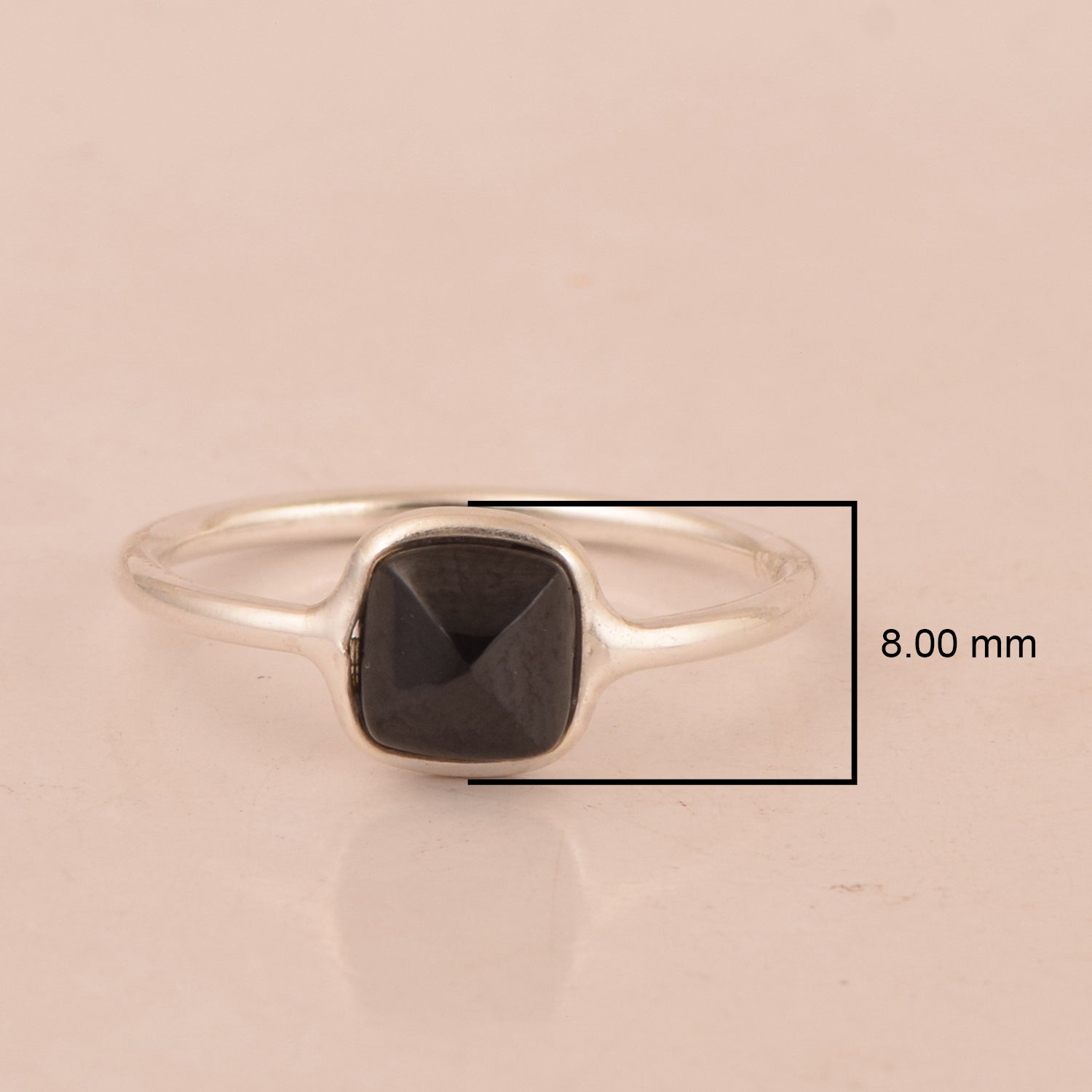 925 Sterling Silver Cushion 10mm Black Spinel Gemstone Stackable Band Ring - Kimaya INC