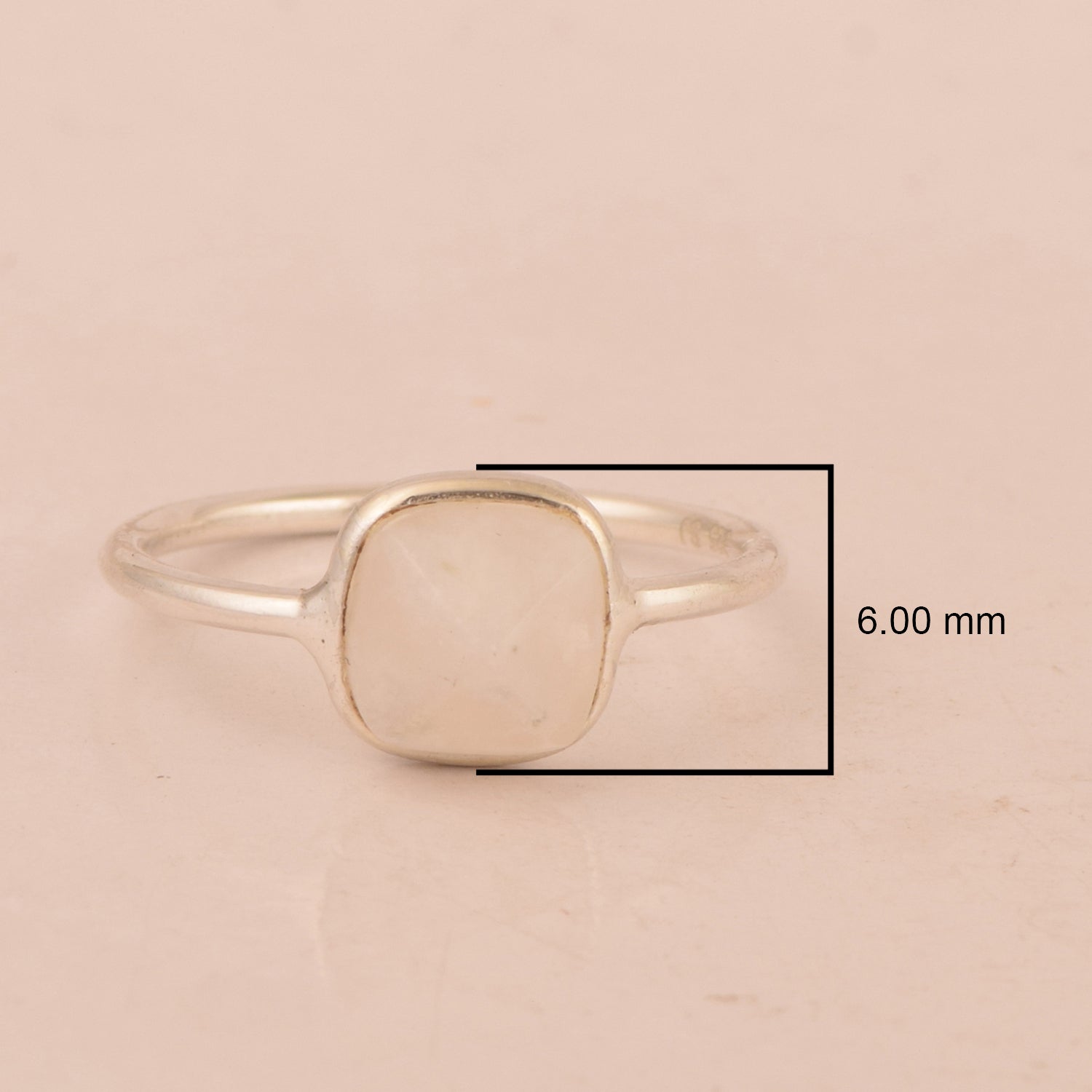 925 Sterling Silver Cushion 6mm Moonstone Gemstone Stackable Band Ring - Kimaya INC