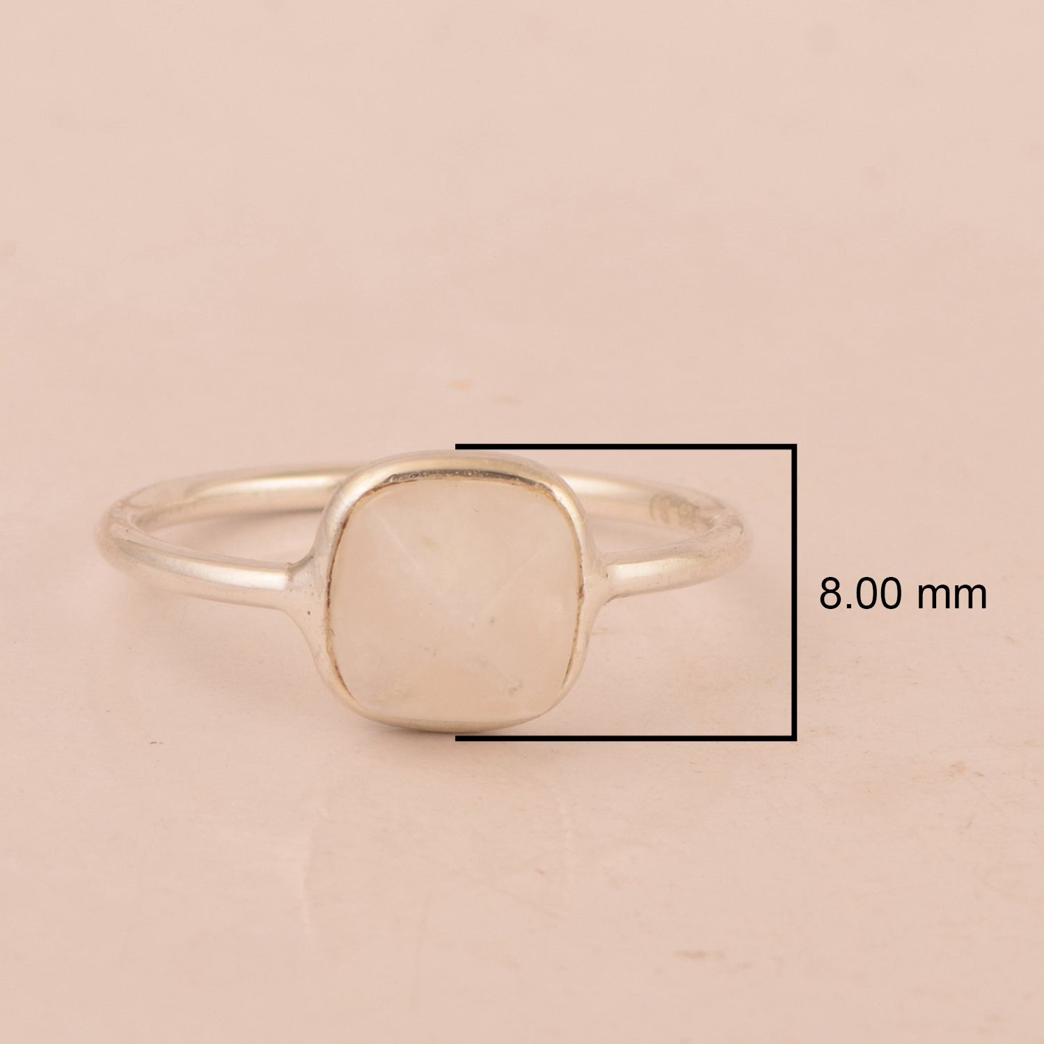 925 Sterling Silver Cushion 8mm Moonstone Gemstone Stackable Band Ring - Kimaya INC