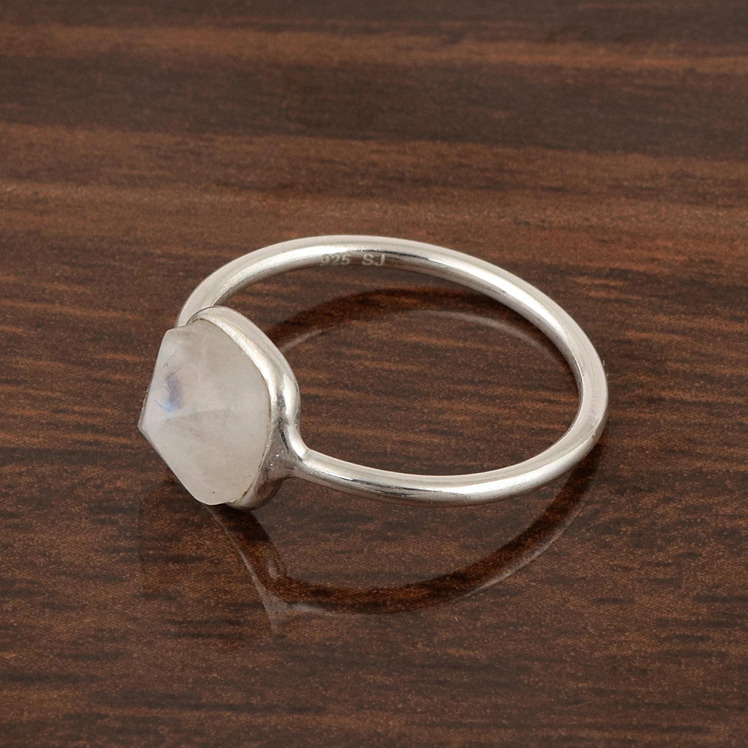 925 Sterling Silver Cushion 10mm Moonstone Gemstone Stackable Band Ring - Kimaya INC