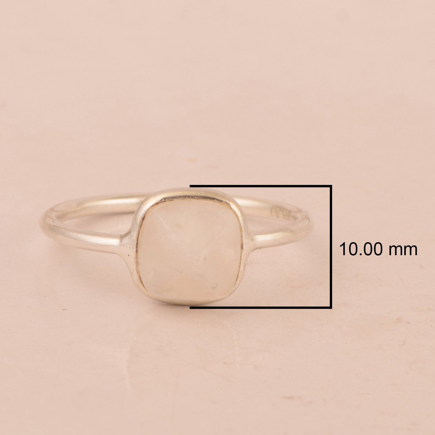 925 Sterling Silver Cushion 10mm Moonstone Gemstone Stackable Band Ring - Kimaya INC