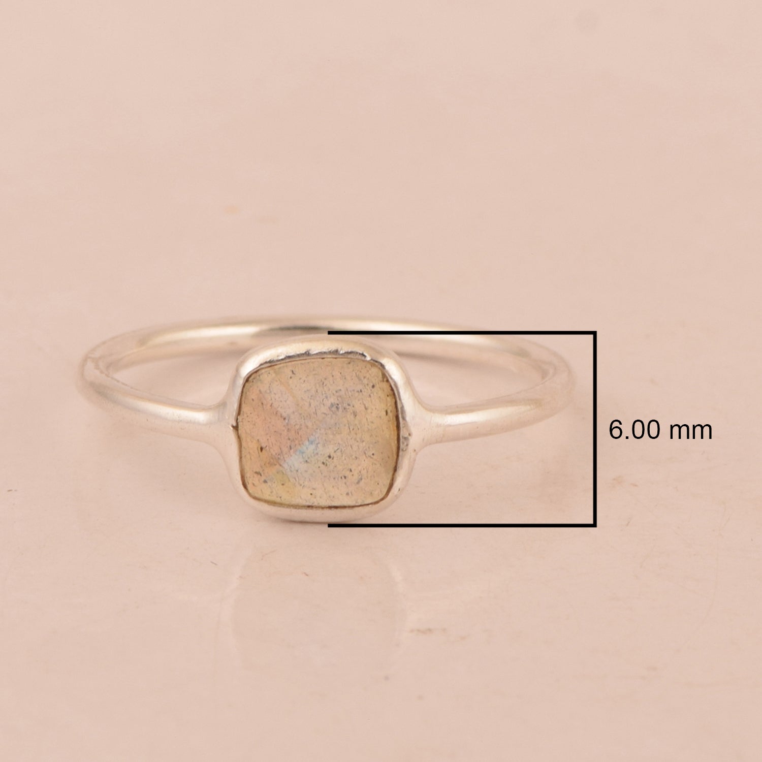 925 Sterling Silver Cushion 6mm Labradorite Gemstone Stackable Band Ring - Kimaya INC