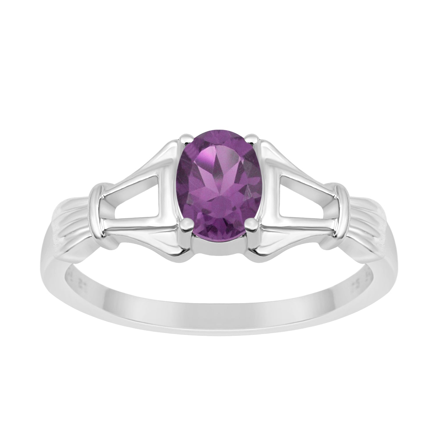 925 Sterling Silver Oval 7x5mm Amethyst Gemstone Stacking Ring - Kimaya INC