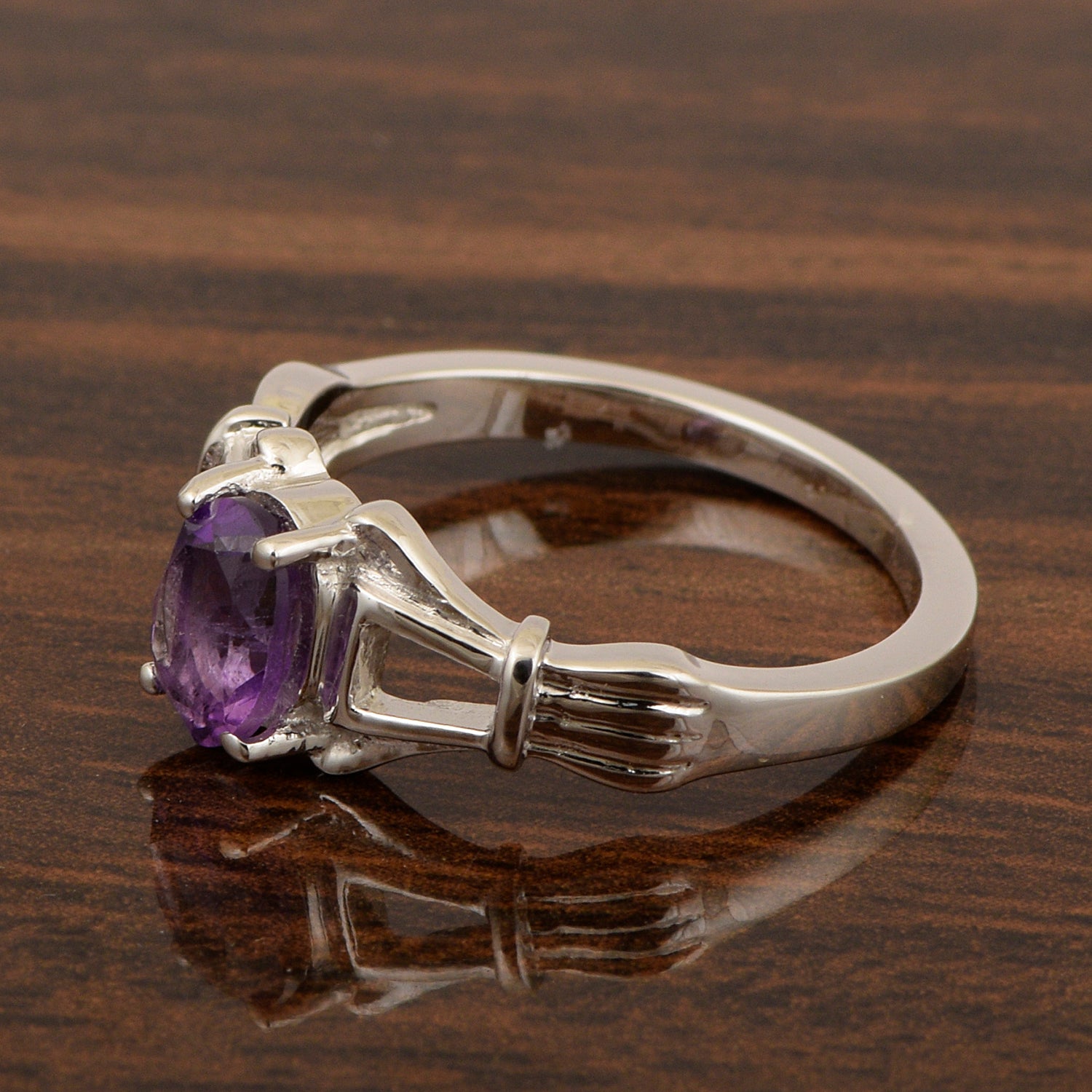 925 Sterling Silver Oval 7x5mm Amethyst Gemstone Stacking Ring - Kimaya INC