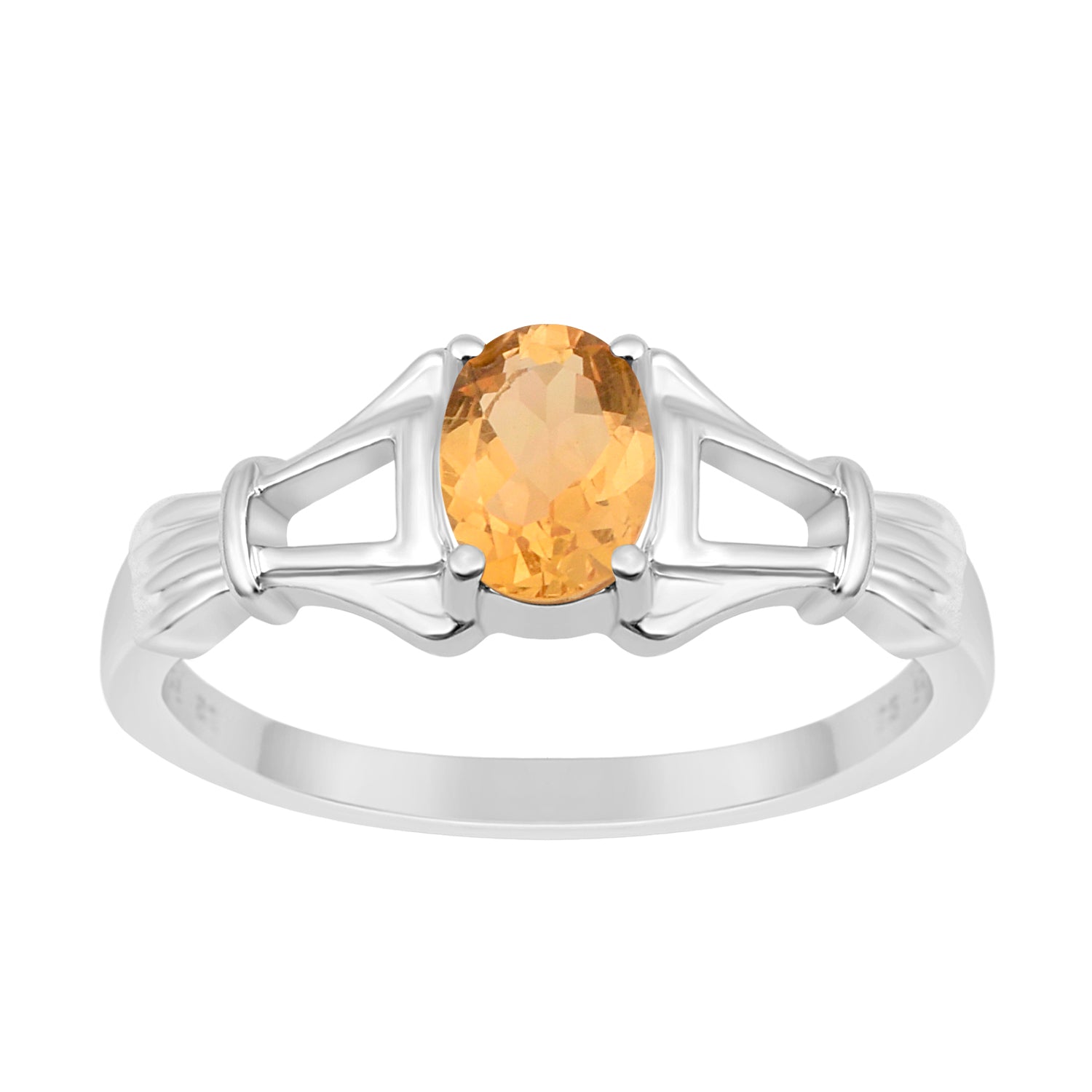925 Sterling Silver Oval 7x5mm Citrine Gemstone Stacking Ring - Kimaya INC