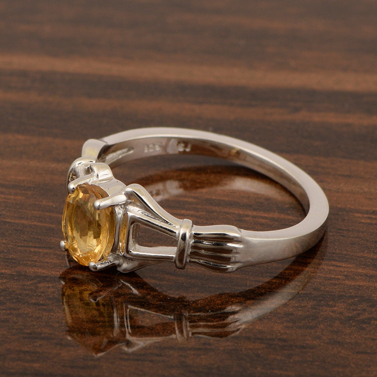 925 Sterling Silver Oval 7x5mm Citrine Gemstone Stacking Ring - Kimaya INC