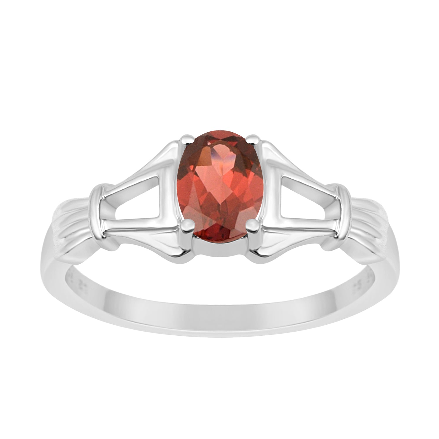925 Sterling Silver Oval 7x5mm Garnet Gemstone Stacking Ring - Kimaya INC