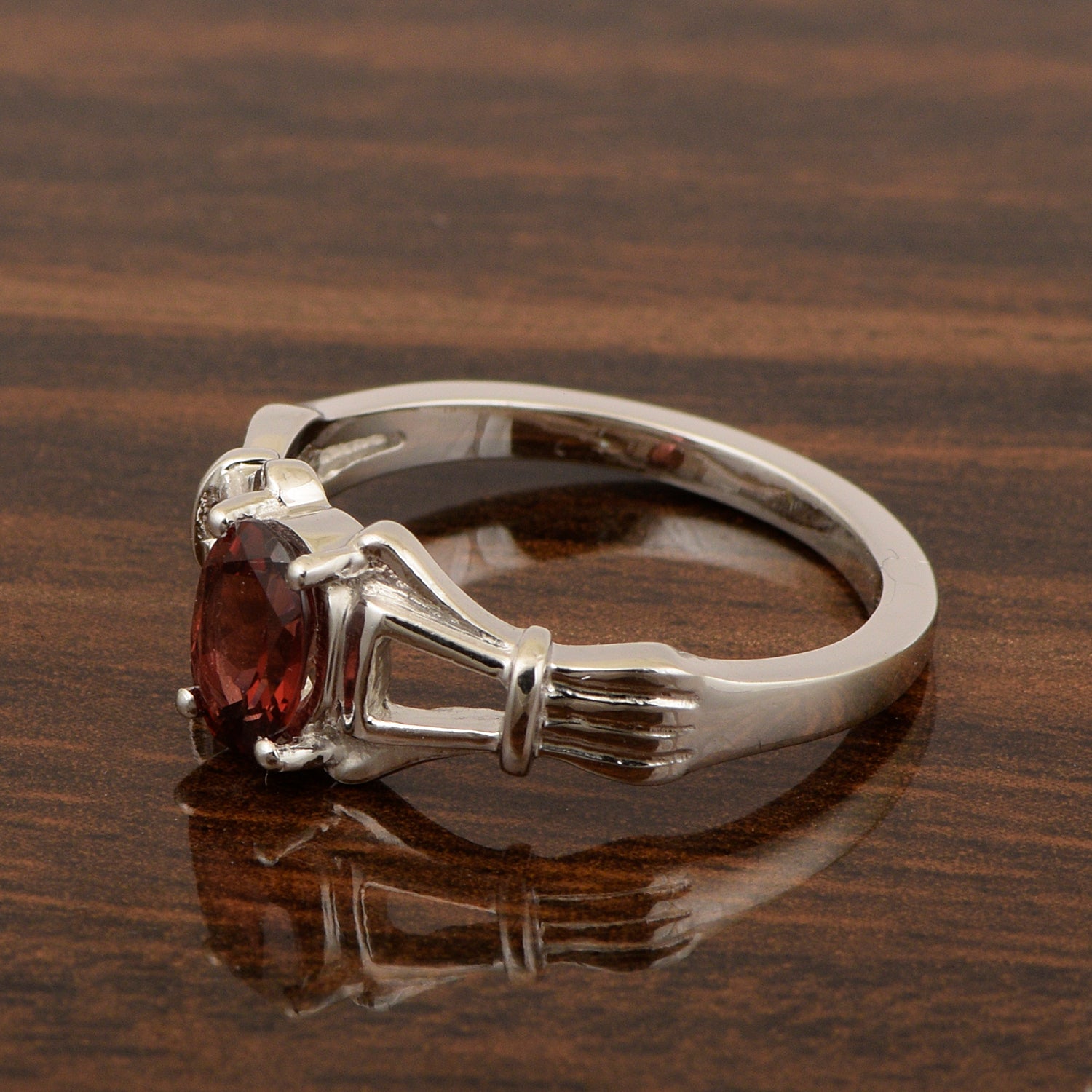 925 Sterling Silver Oval 7x5mm Garnet Gemstone Stacking Ring - Kimaya INC