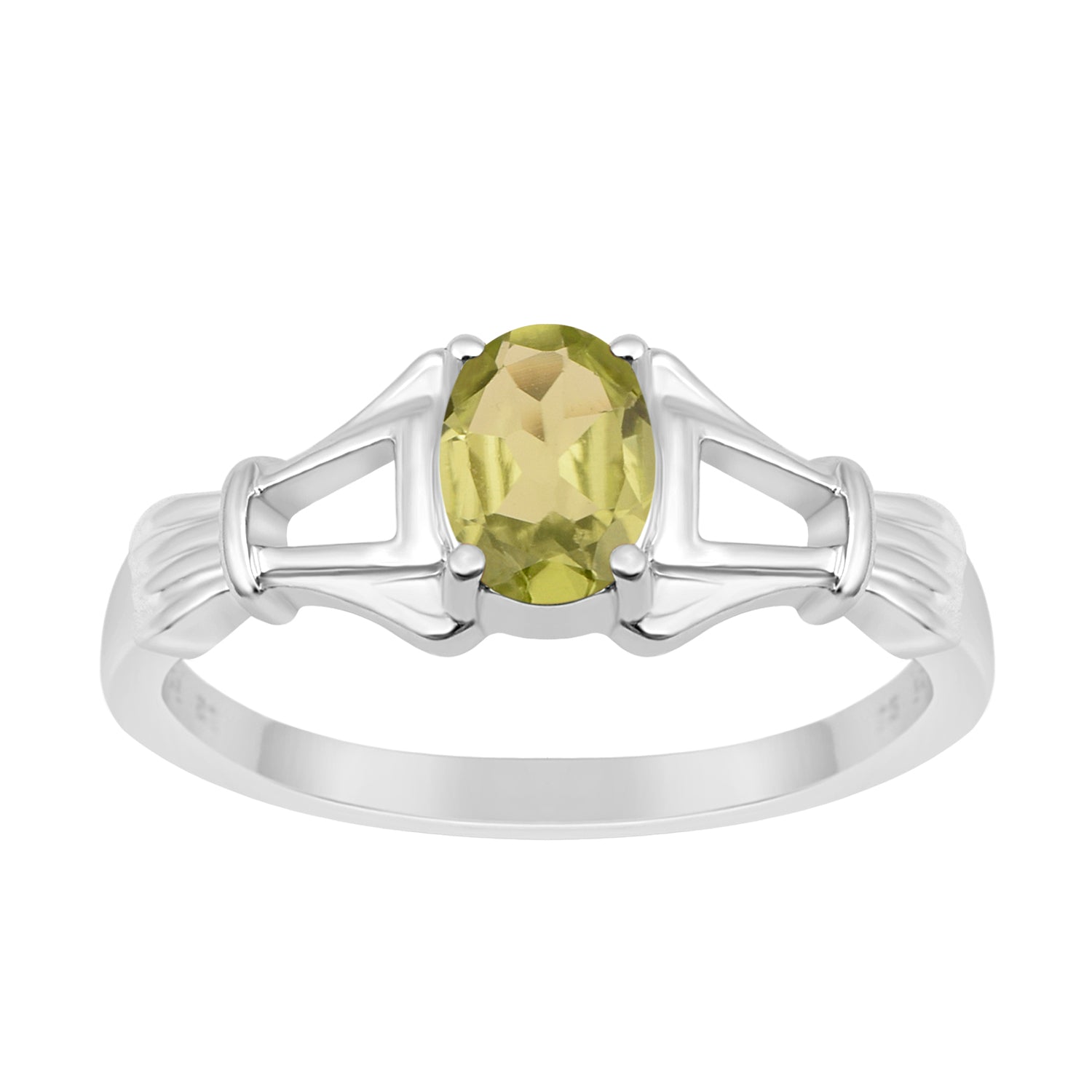 925 Sterling Silver Oval 7x5mm Peridot Gemstone Stacking Ring - Kimaya INC