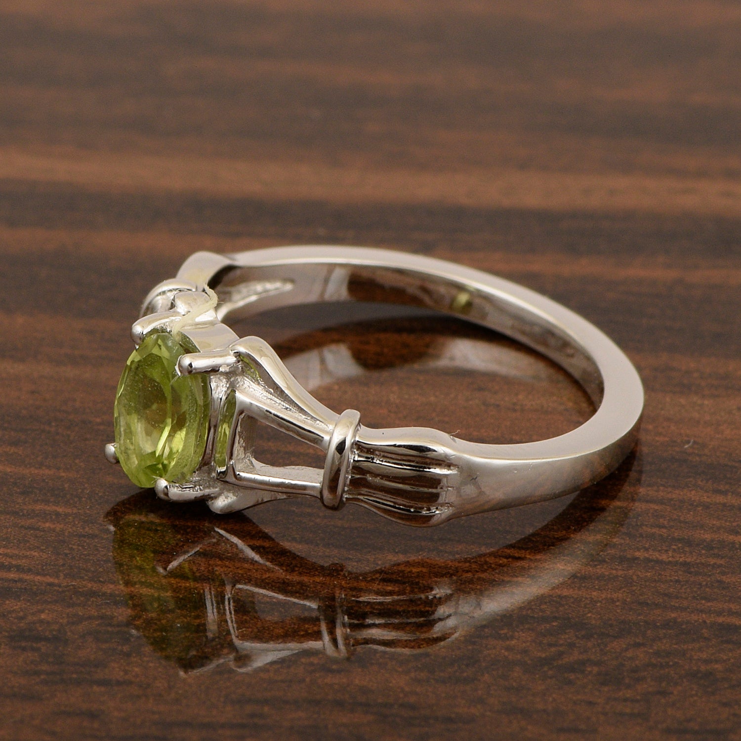925 Sterling Silver Oval 7x5mm Peridot Gemstone Stacking Ring - Kimaya INC