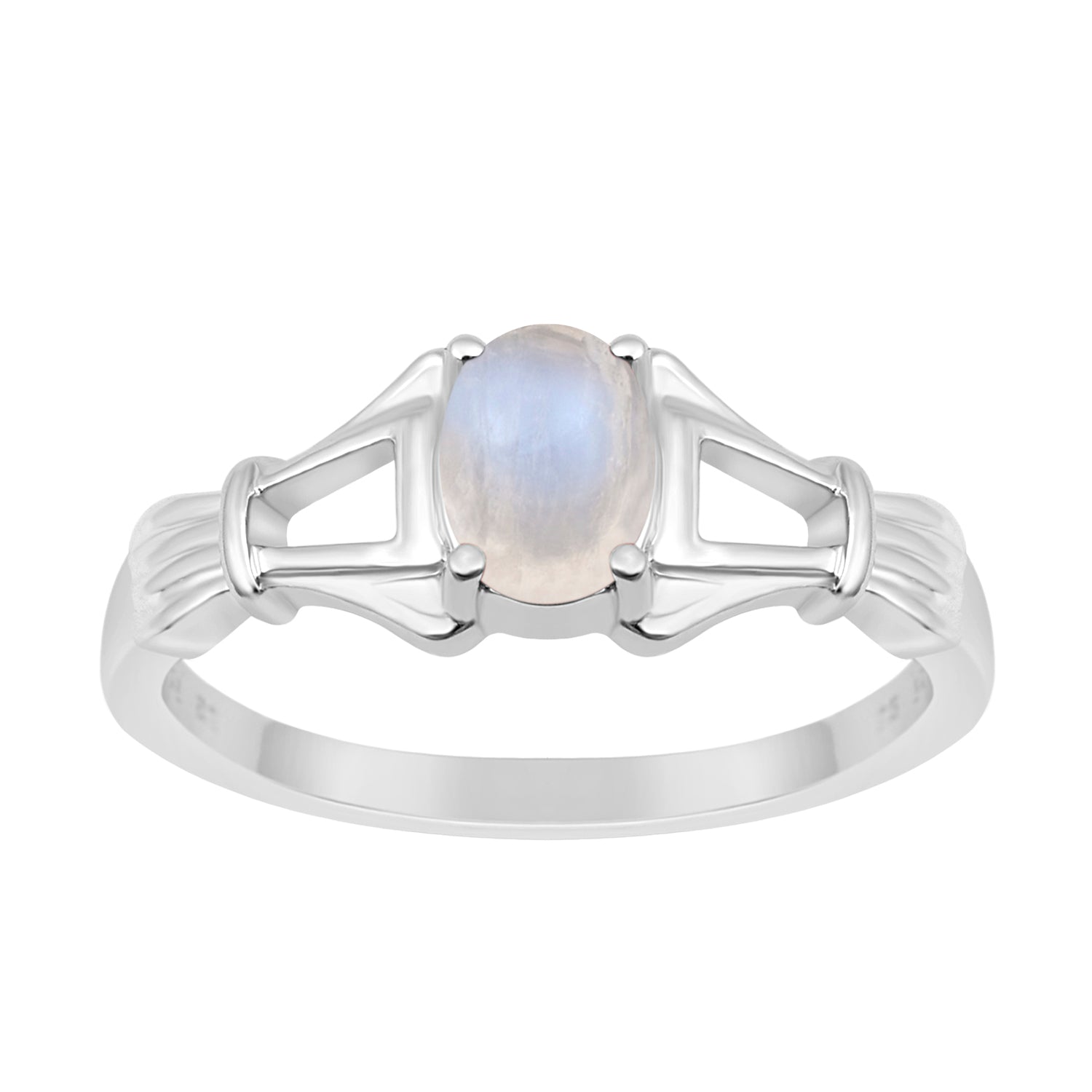 925 Sterling Silver Oval 7x5mm Moonstone Gemstone Stacking Ring - Kimaya INC