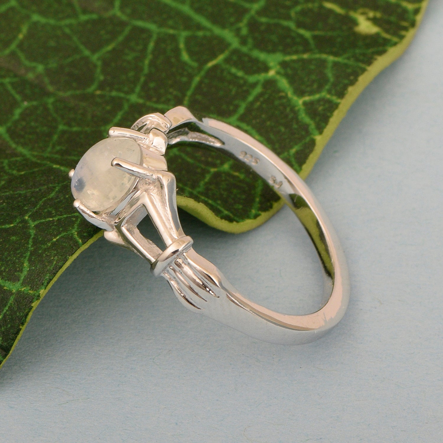 925 Sterling Silver Oval 7x5mm Moonstone Gemstone Stacking Ring - Kimaya INC