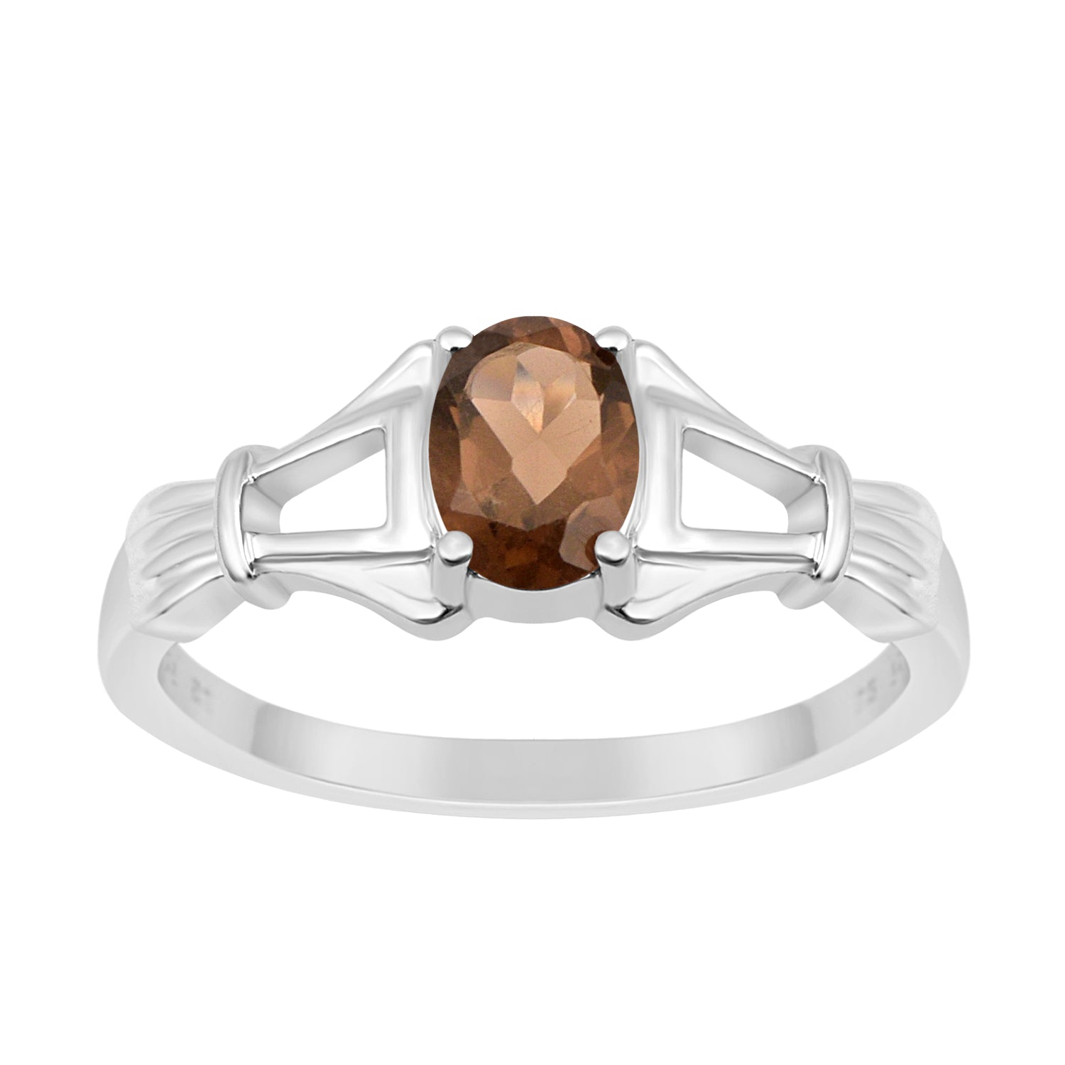 925 Sterling Silver Oval 7x5mm Smoky Quartz Gemstone Stacking Ring - Kimaya INC