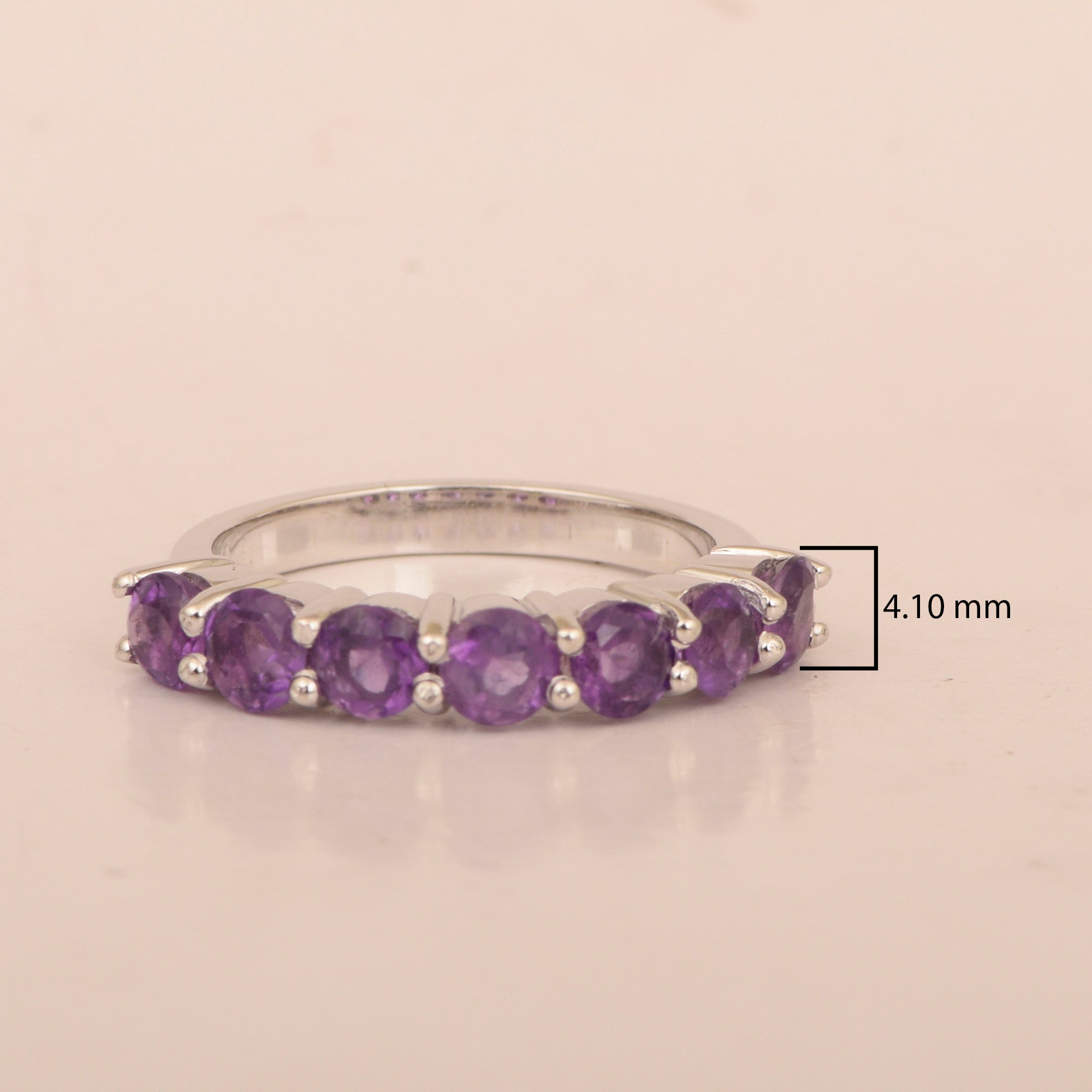 925 Sterling Silver 7-Stone Round Purple Amethyst Gemstone Women Wedding Ring - Kimaya INC