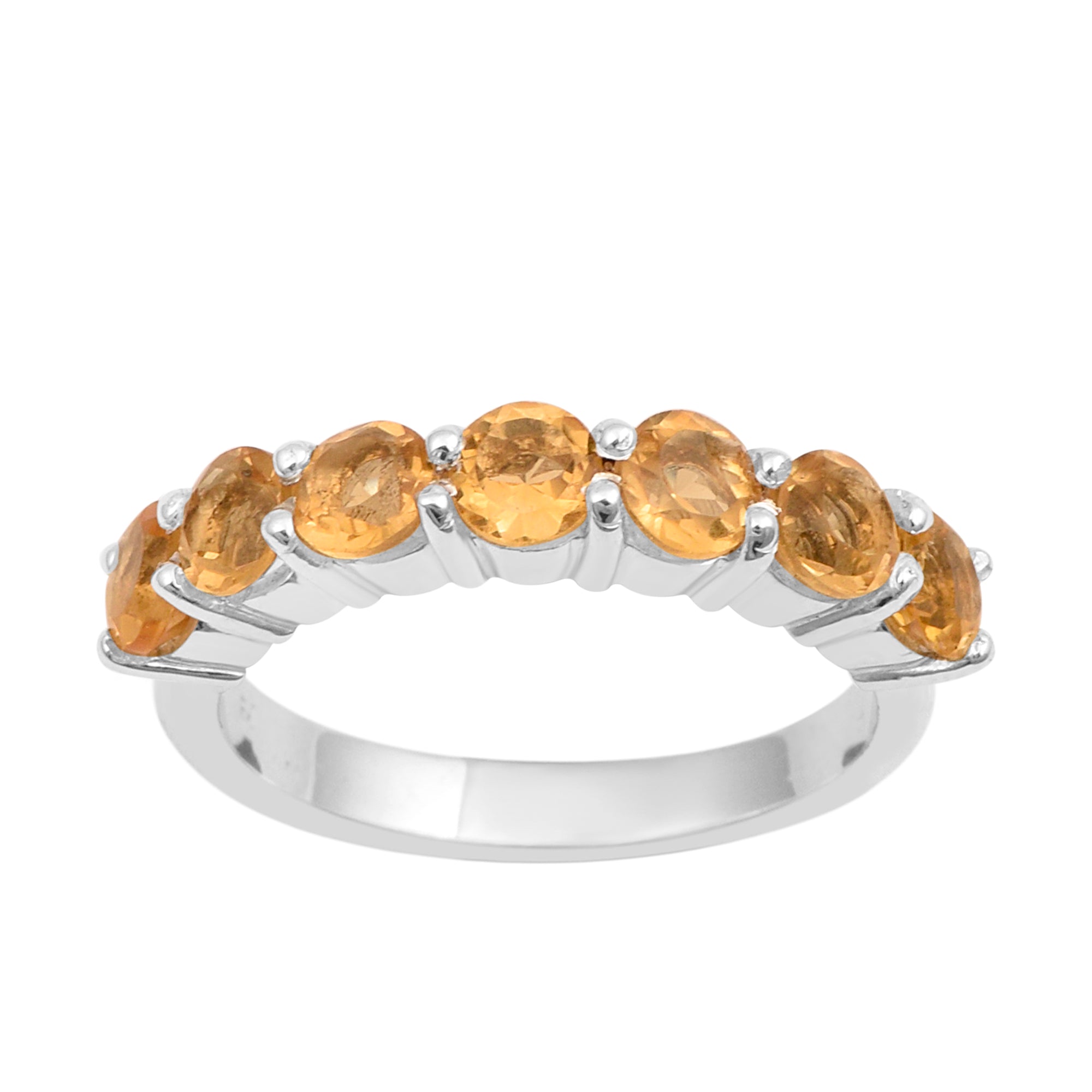 925 Sterling Silver 7-Stone Round Citrine Gemstone Women Wedding Ring - Kimaya INC