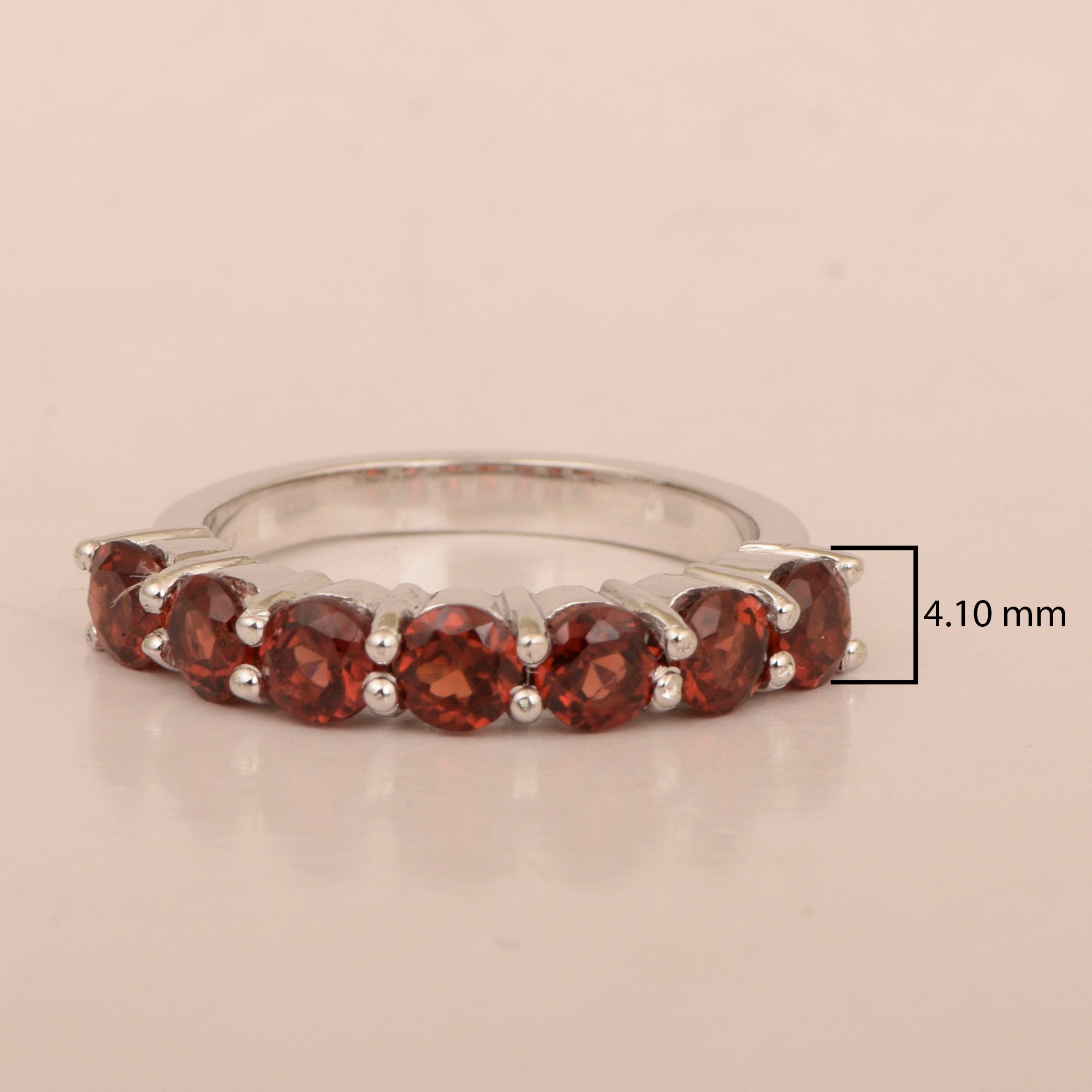 925 Sterling Silver 7-Stone Round Garnet Gemstone Women Wedding Ring - Kimaya INC