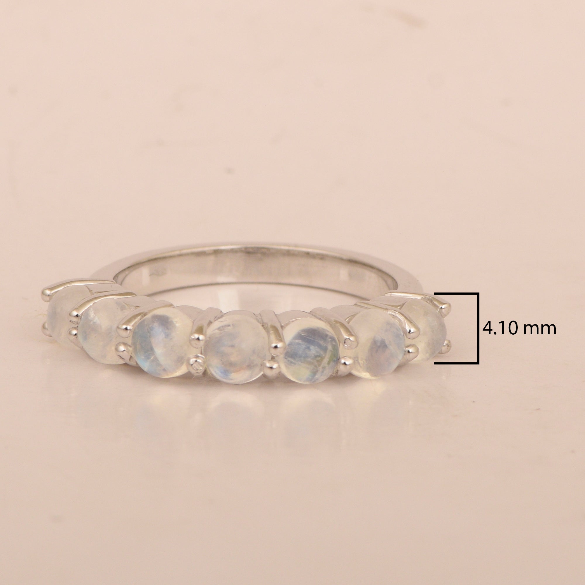 925 Sterling Silver 7-Stone Round Purple Moonstone Gemstone Women Wedding Ring - Kimaya INC