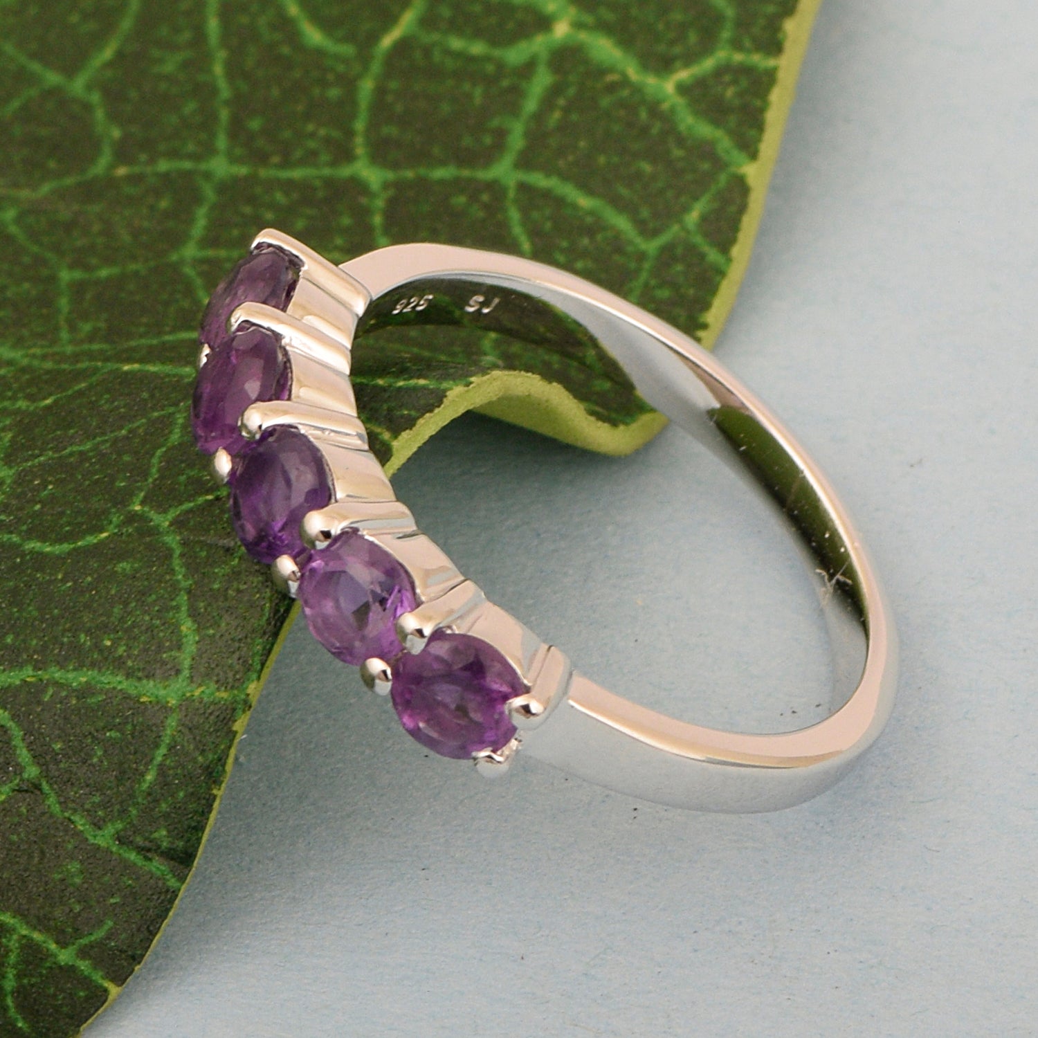 Half-Eternity Amethyst Gemstone Stackable Women Wedding Ring - Kimaya INC