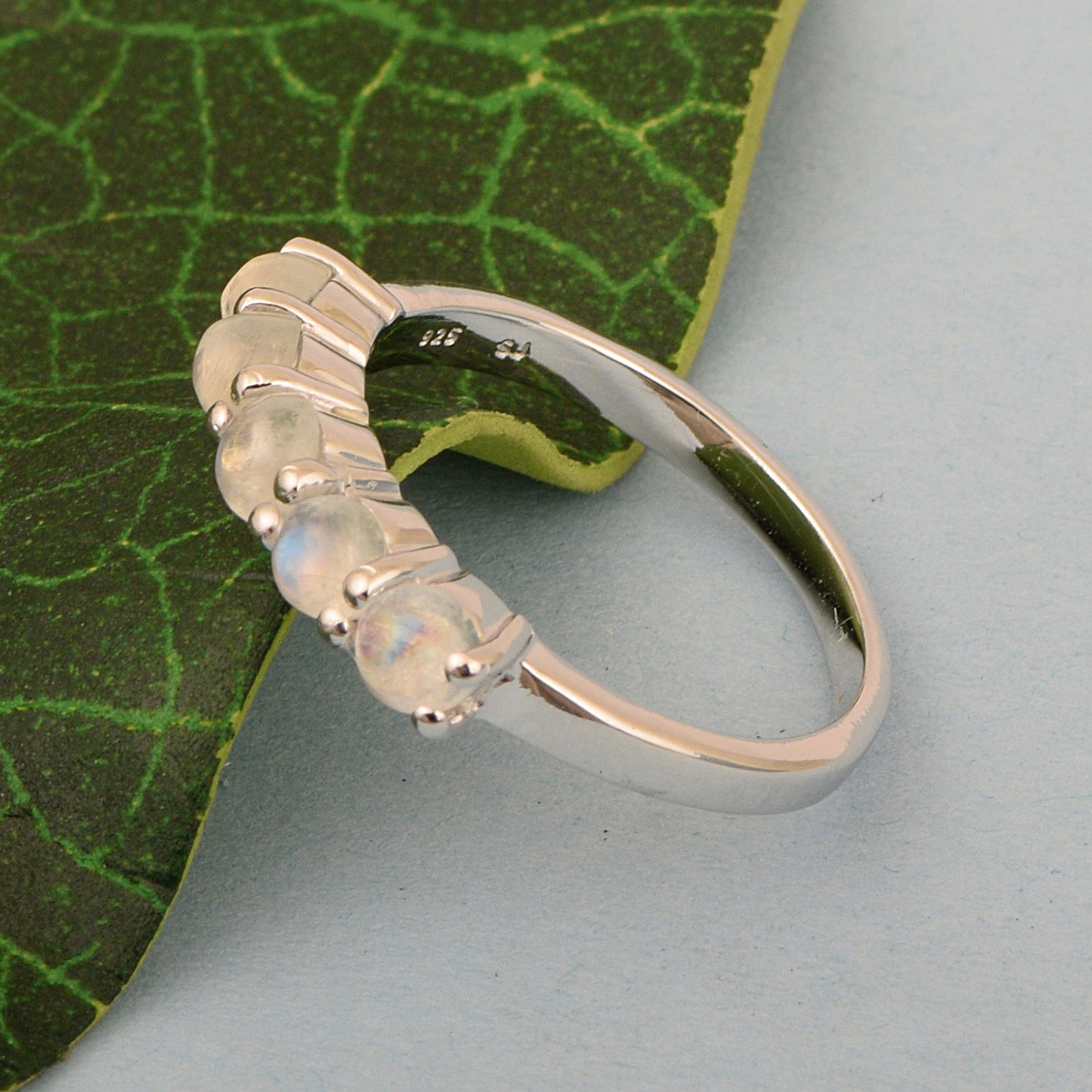 Half-Eternity Moonstone Gemstone Stackable Women Wedding Ring - Kimaya INC