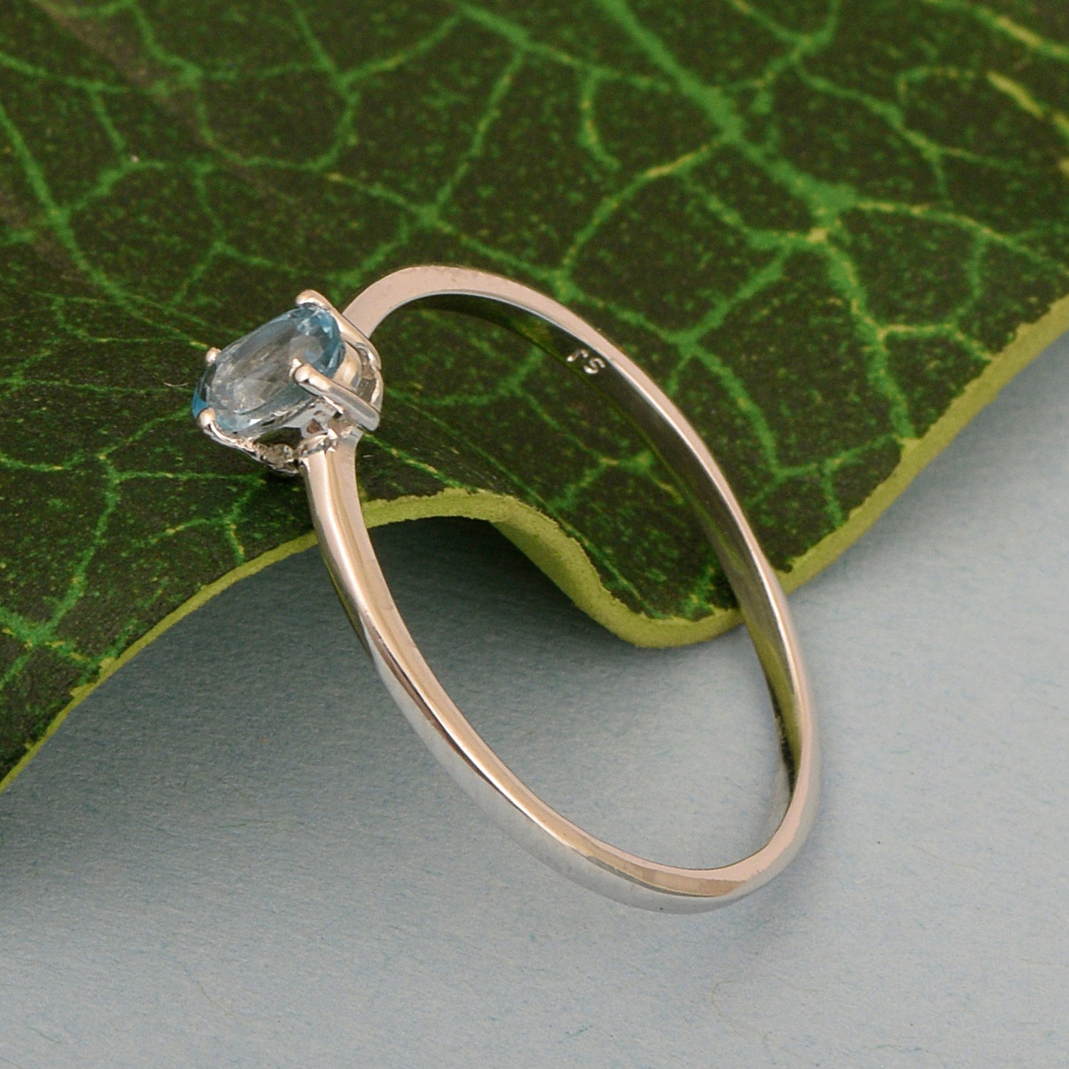 Dainty 925 Sterling Silver Stackable Oval-Shaped Aquamarine Women Ring - Kimaya INC