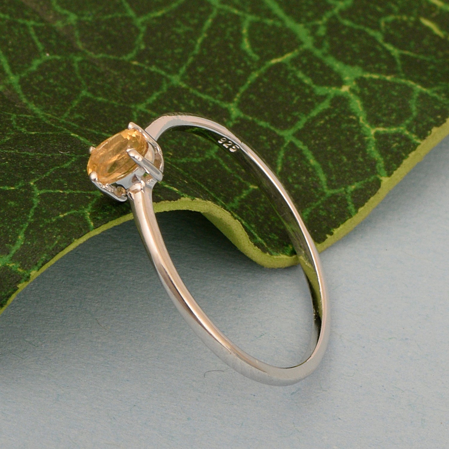 Dainty 925 Sterling Silver Stackable Oval-Shaped Citrine Women Ring - Kimaya INC