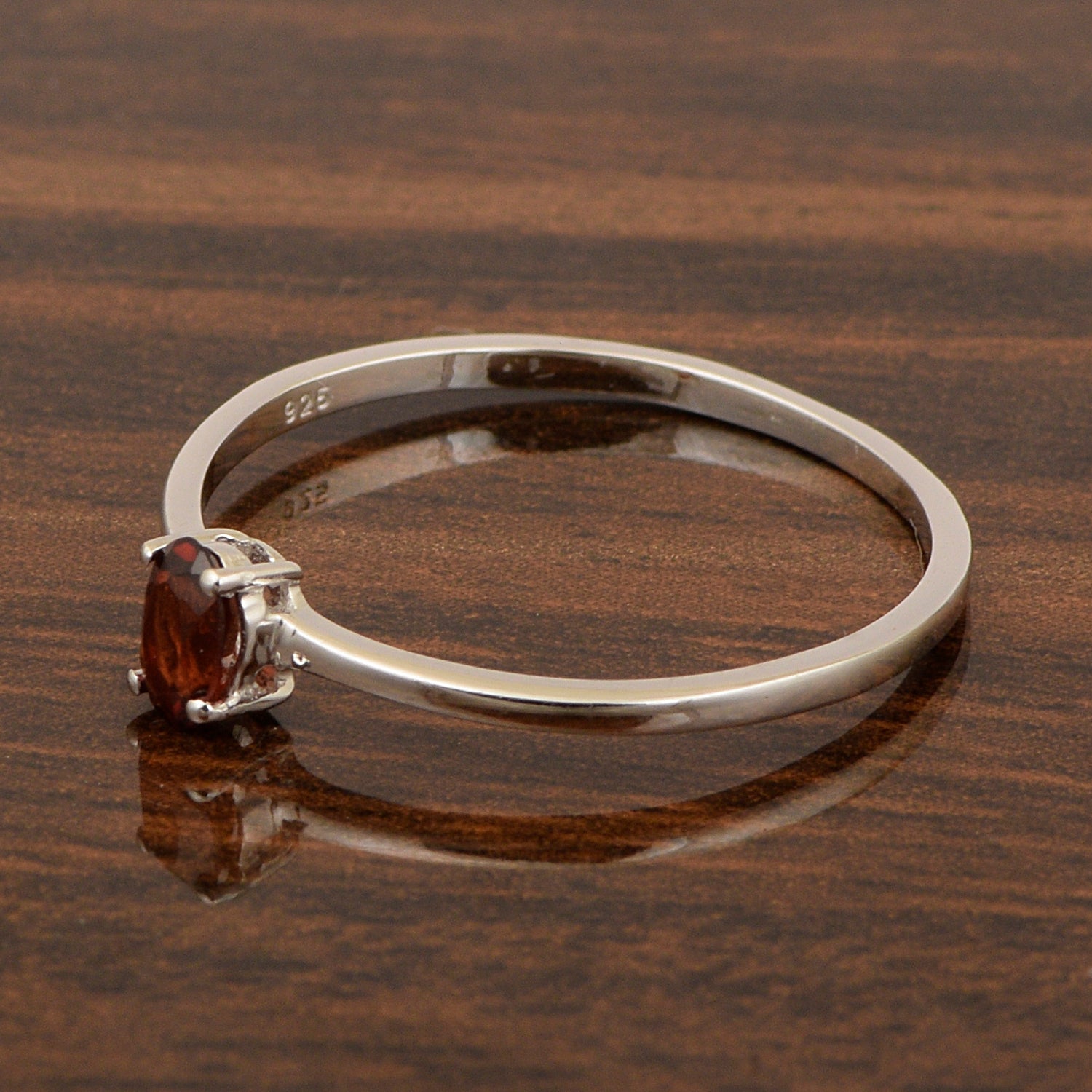 Dainty 925 Sterling Silver Stackable Oval-Shaped Garnet Women Ring - Kimaya INC