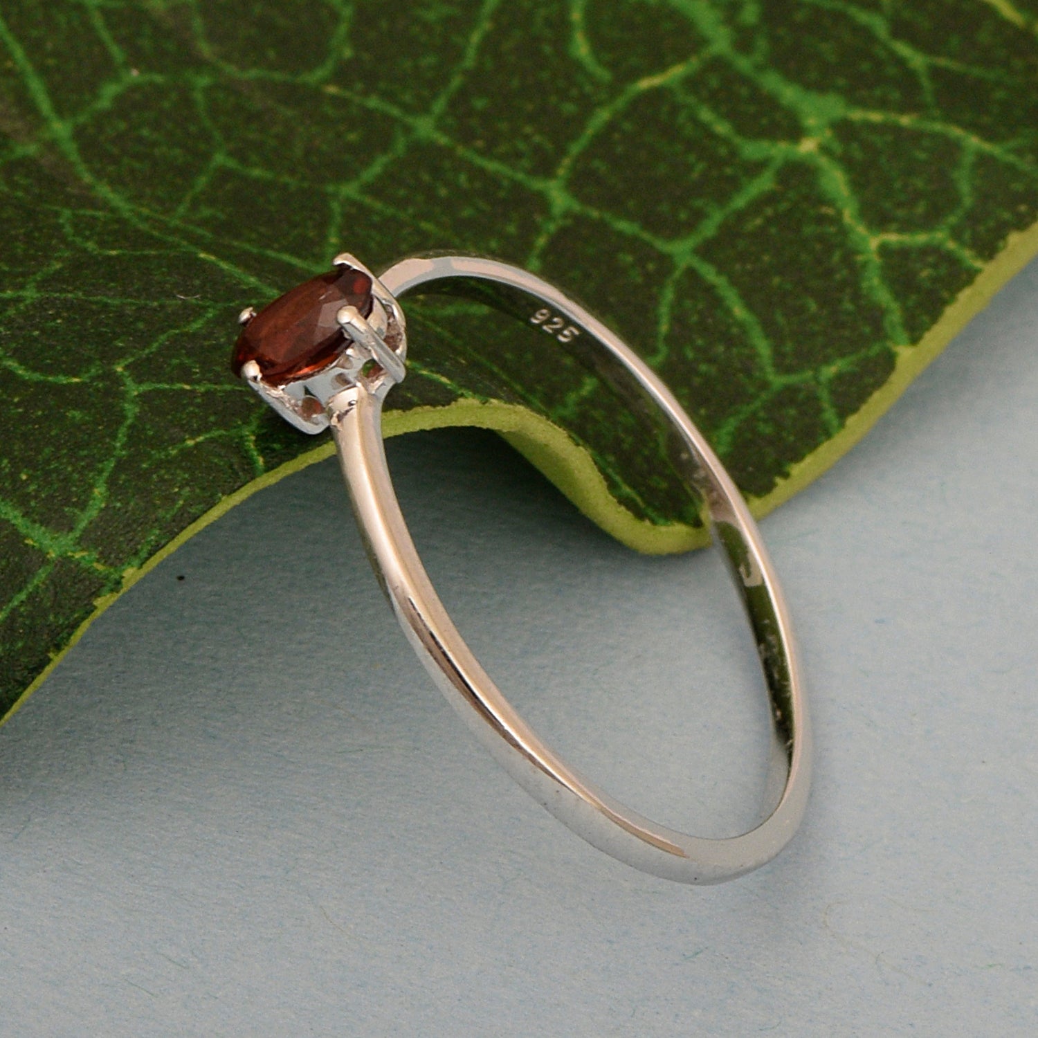 Dainty 925 Sterling Silver Stackable Oval-Shaped Garnet Women Ring - Kimaya INC