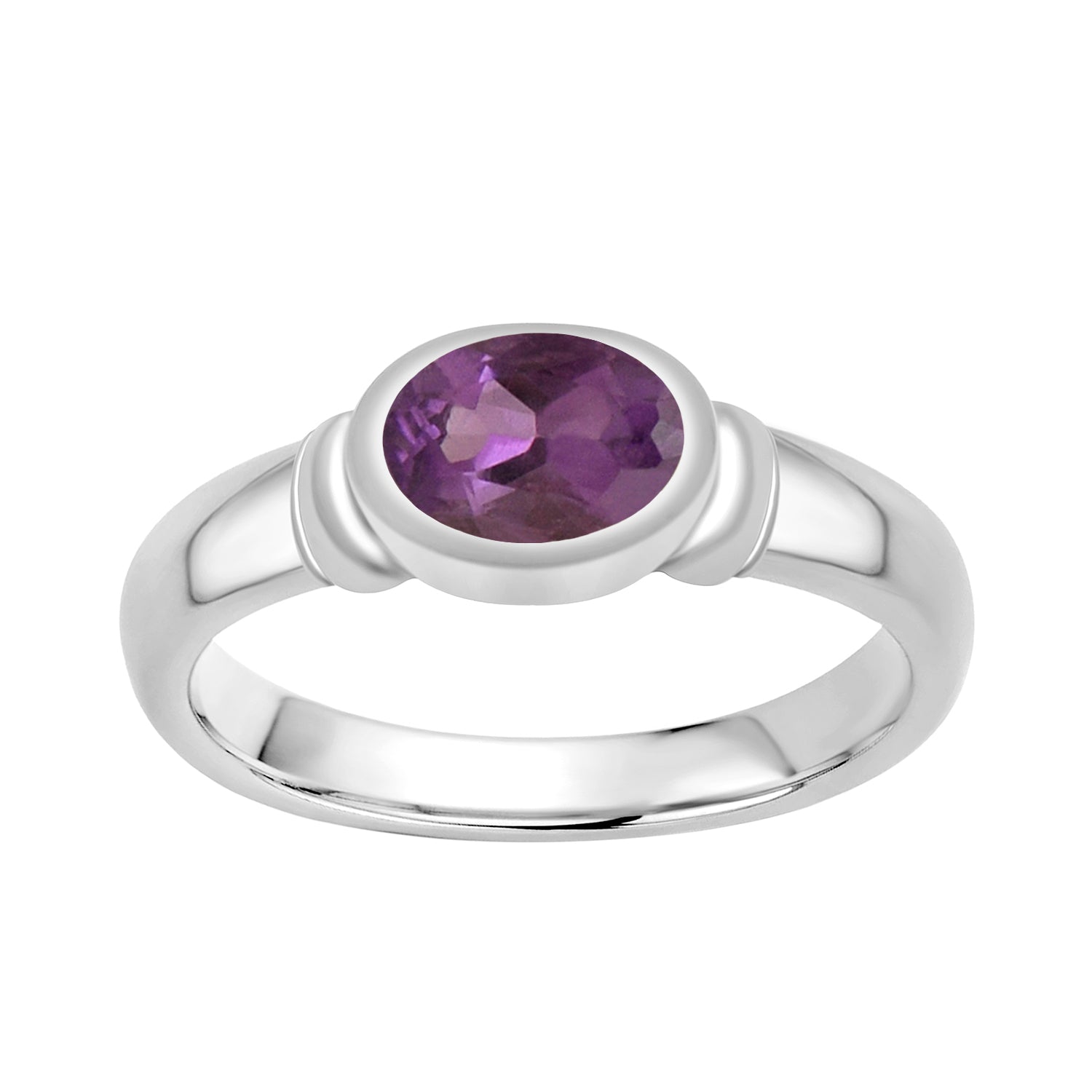 Dainty 925 Sterling Silver Stackable Oval-Shaped 1 Ctw Amethyst Women Ring - Kimaya INC