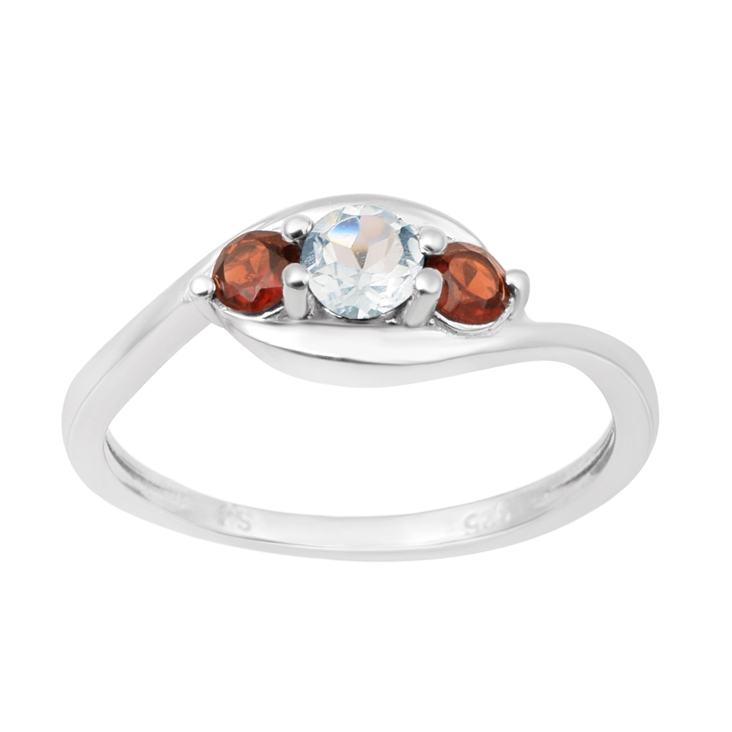 925 Sterling Silver 0.55 Ctw Aquamarine 3-Stone Women's Engagement Ring - Kimaya INC