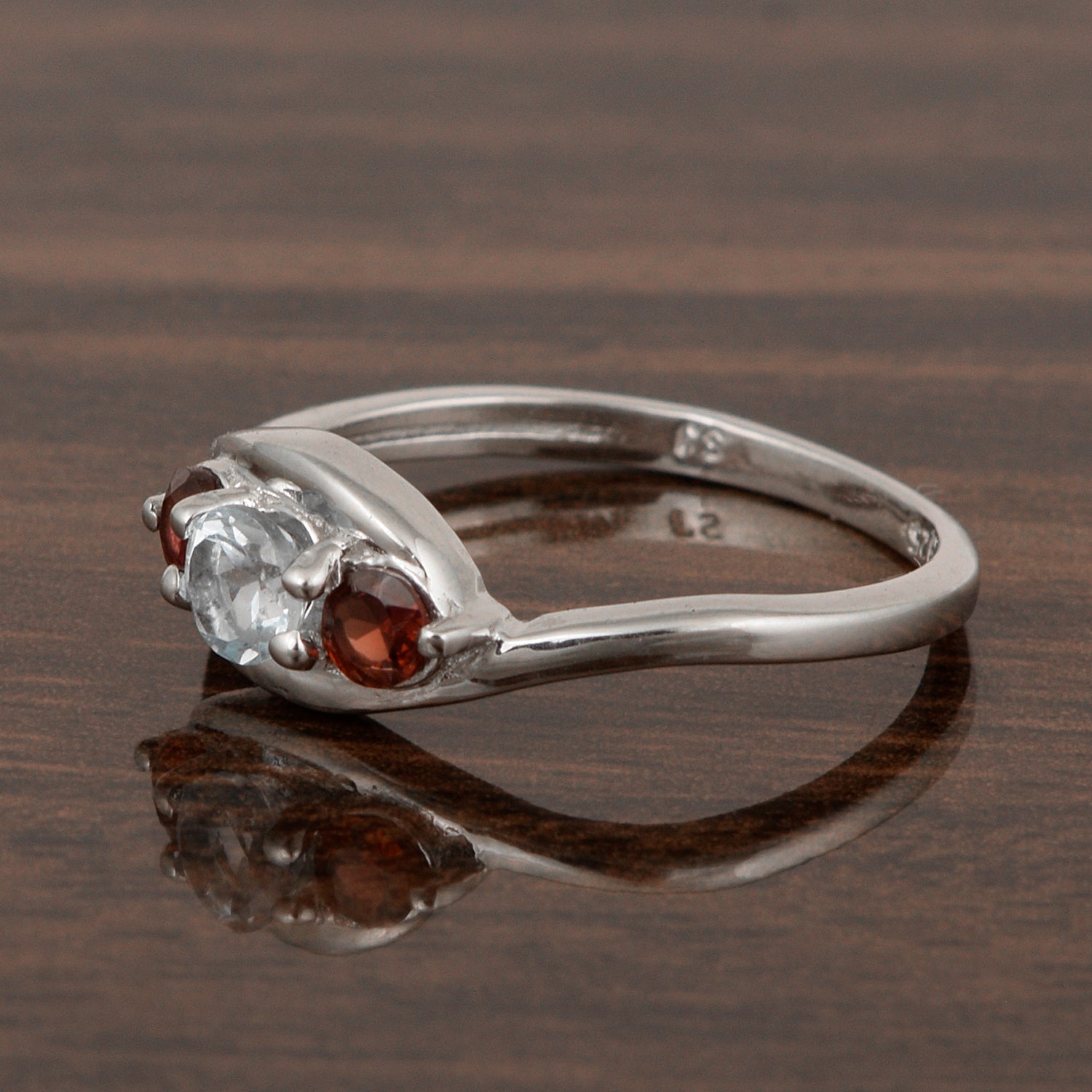 925 Sterling Silver 0.55 Ctw Aquamarine 3-Stone Women's Engagement Ring - Kimaya INC