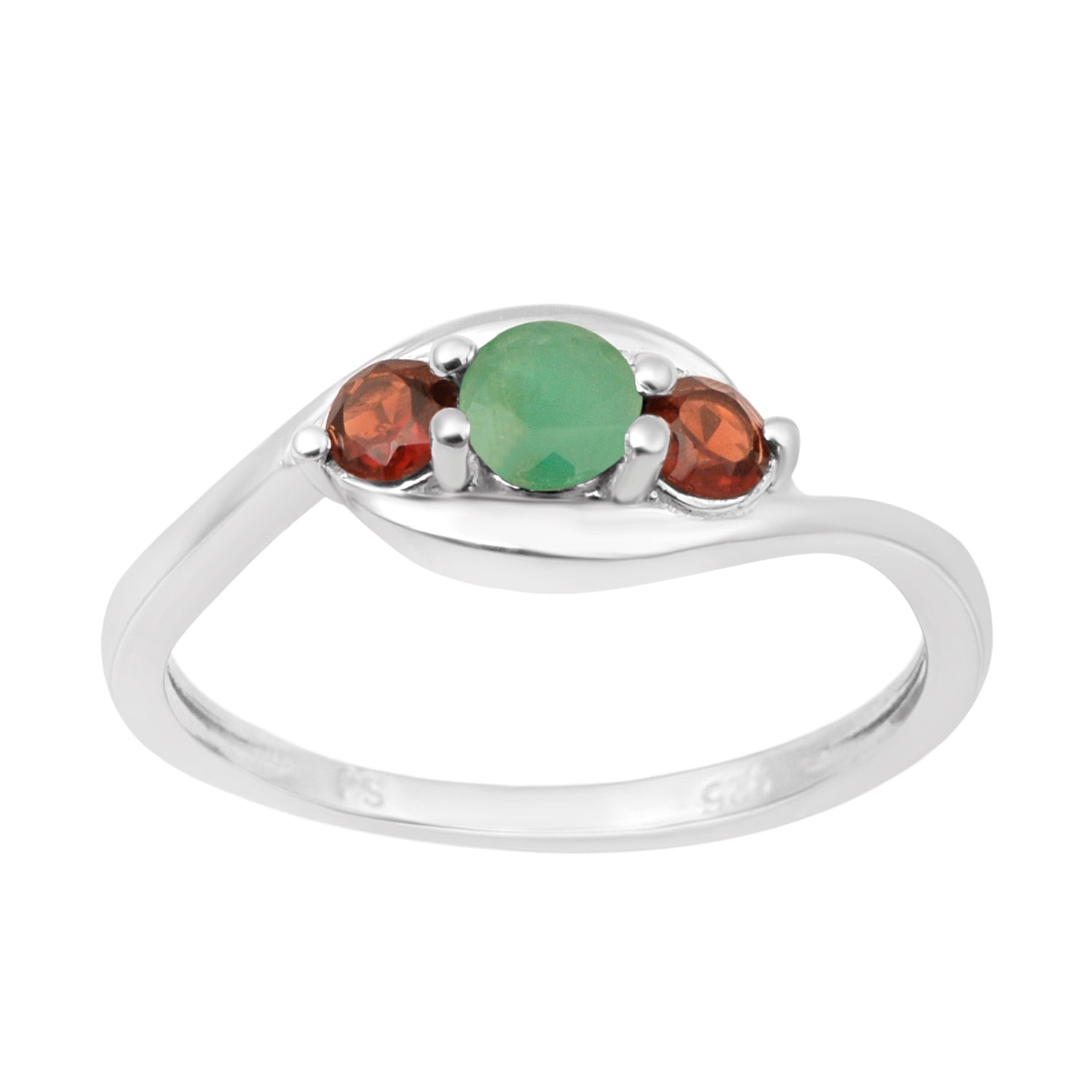925 Sterling Silver Three-Stone Oval 1.35 Ctw Emerald Women's Ring - Kimaya INC