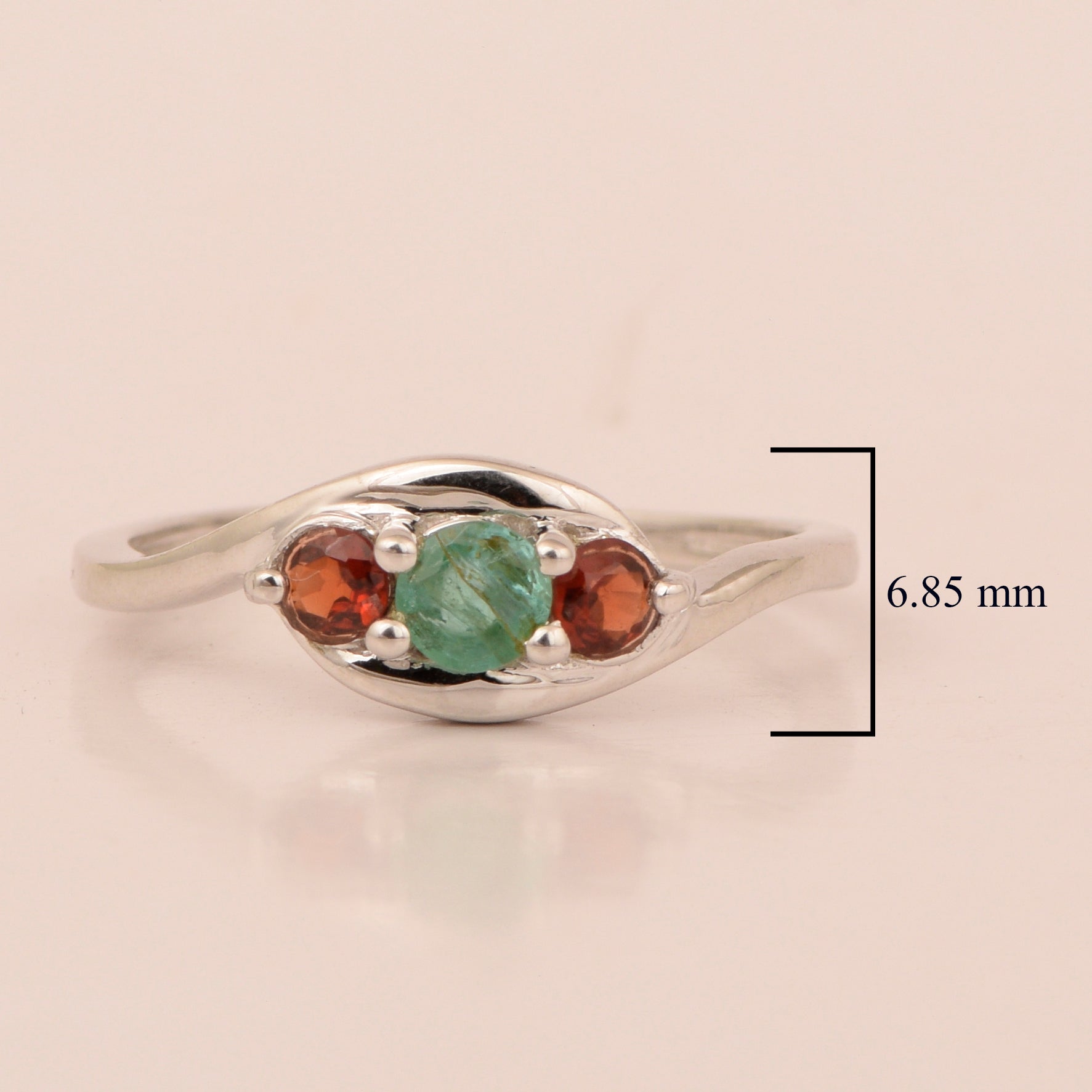 925 Sterling Silver Three-Stone Oval 1.35 Ctw Emerald Women's Ring - Kimaya INC