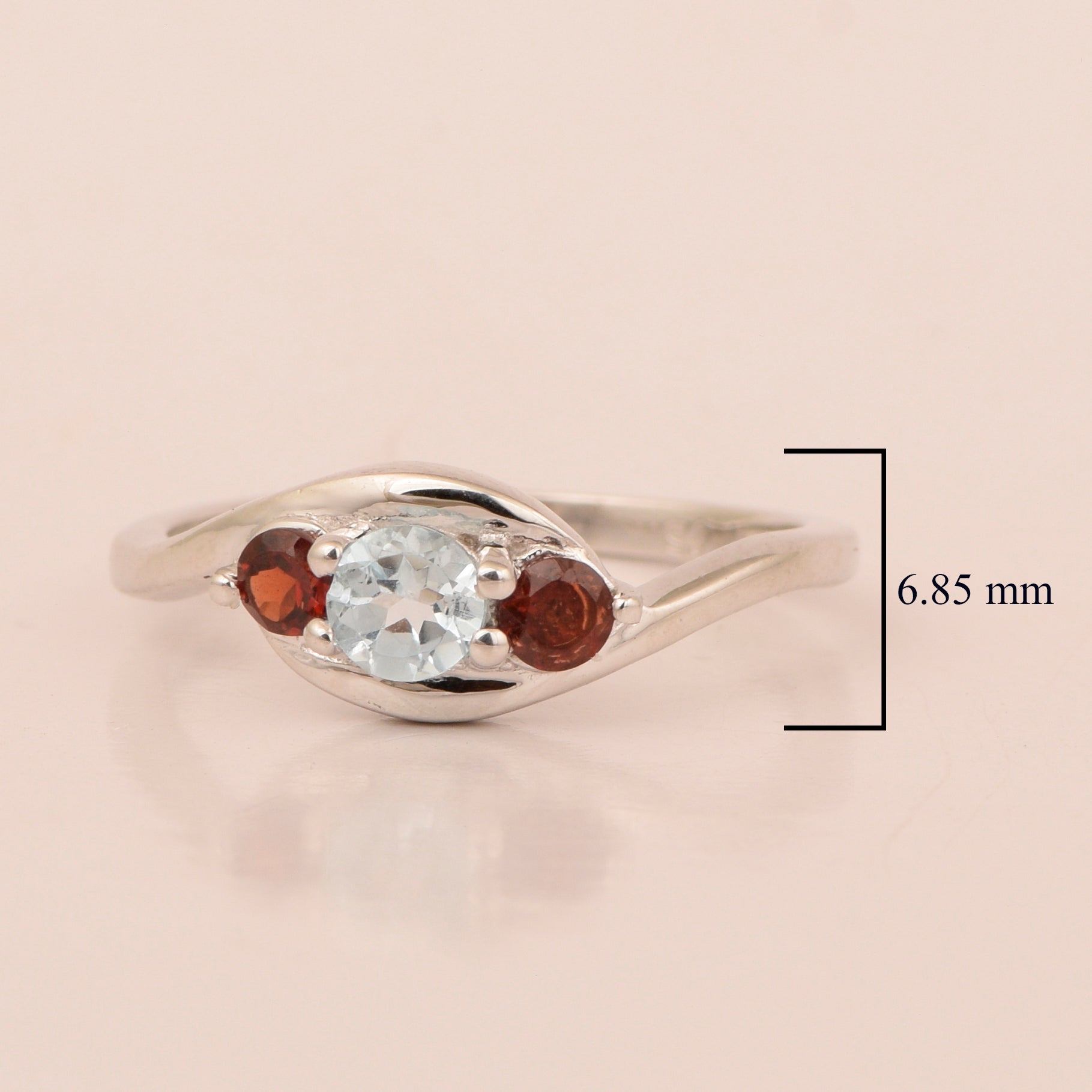 925 Sterling Silver Three-Stone Oval 1.35 Ctw Swiss Blue Topaz Women's Ring - Kimaya INC