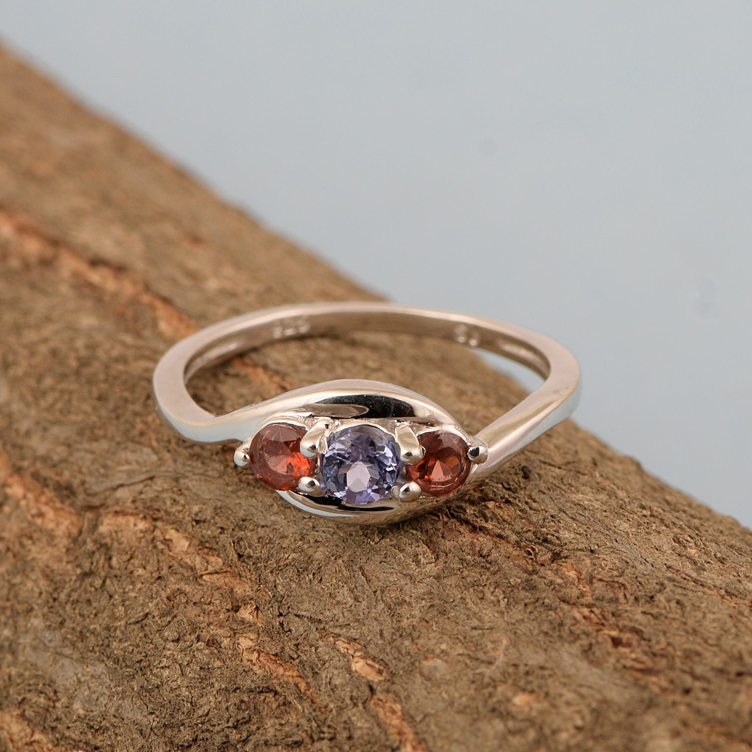 925 Sterling Silver Three-Stone Oval 1.35 Ctw Tanzanite Women's Ring - Kimaya INC