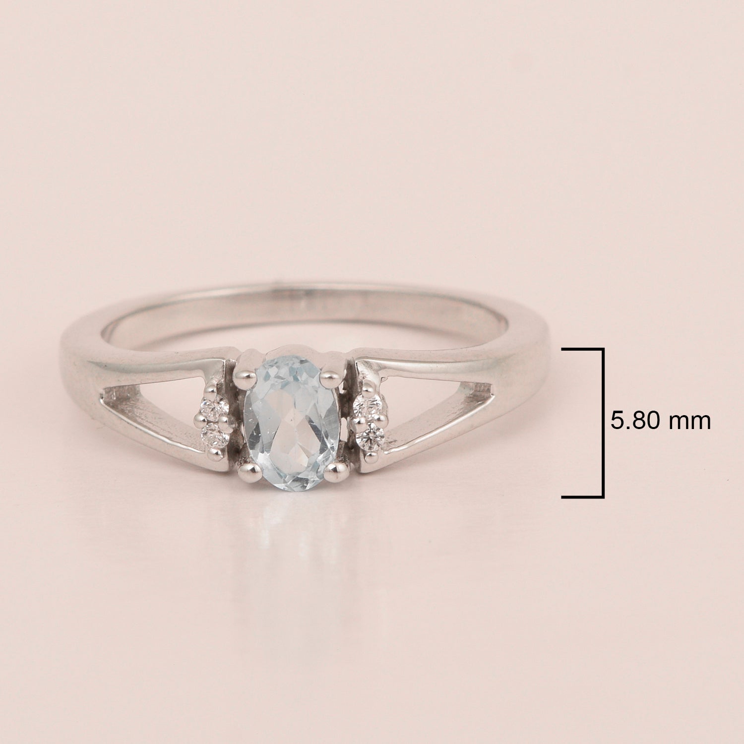 Classic Oval 6X4 MM Aquamarine Solitaire Engagement 925 Sterling Silver Rings for Women - Kimaya INC