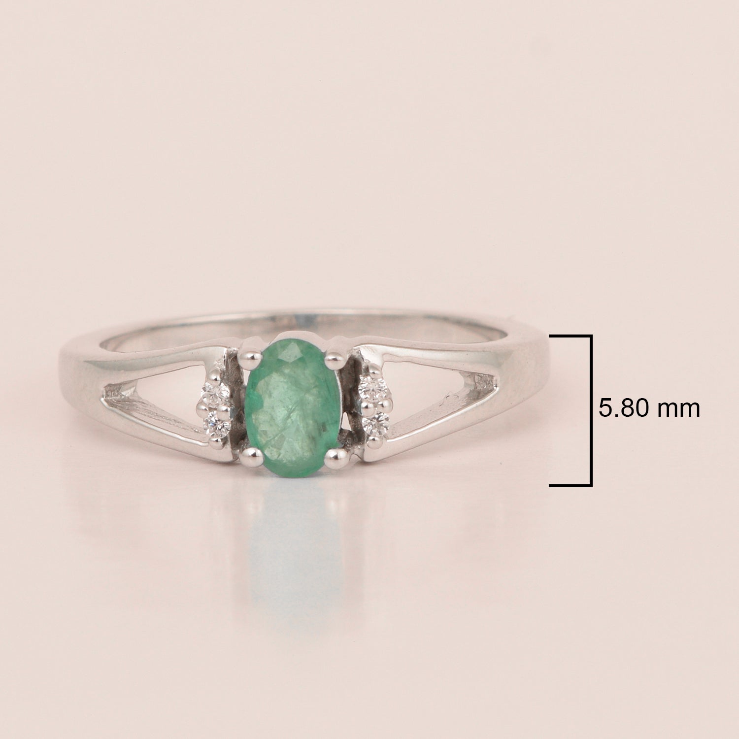 Classic Oval 6X4 MM Emerald Solitaire Engagement 925 Sterling Silver Rings for Women - Kimaya INC