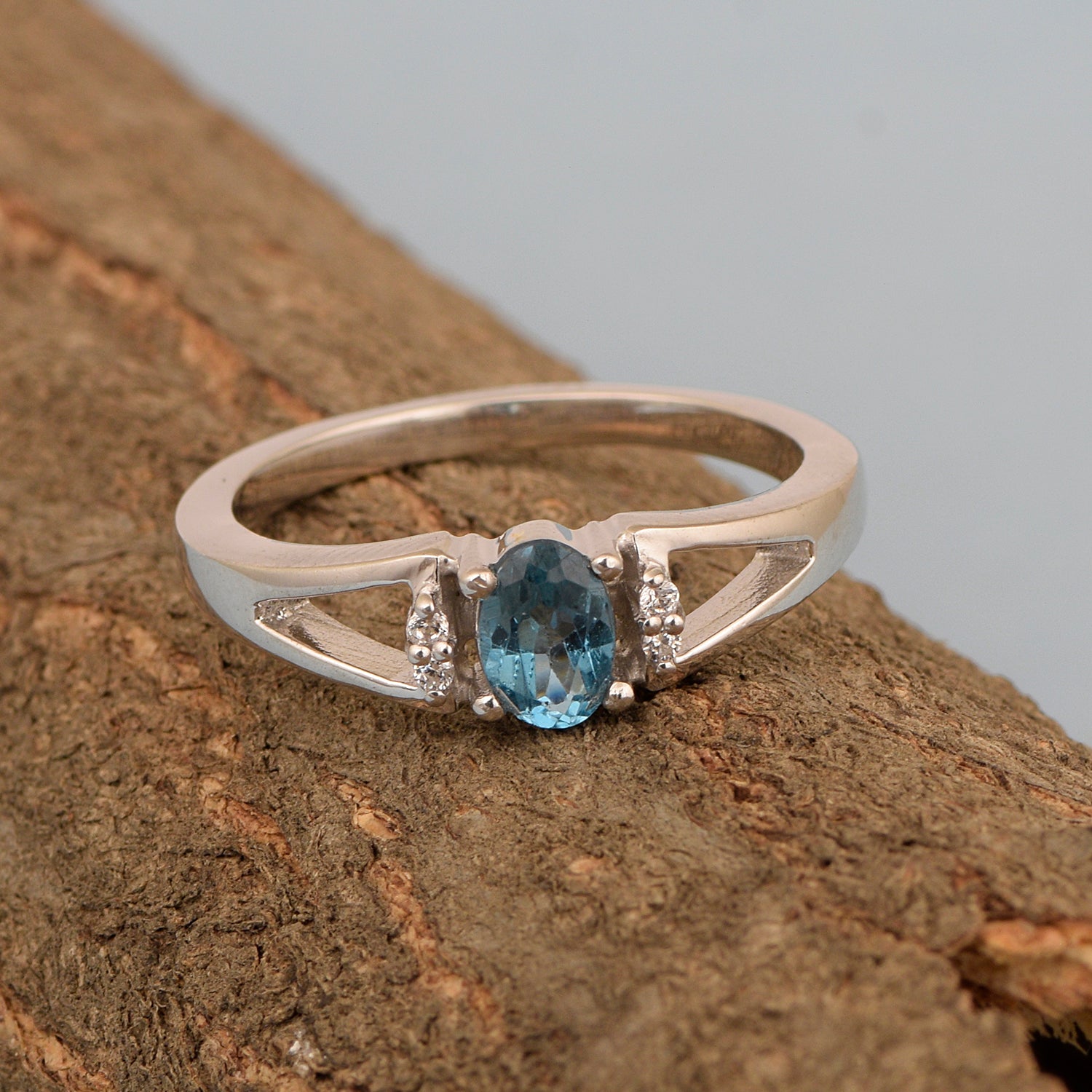 Classic Oval 6X4 MM Swiss Blue Topaz Solitaire Engagement 925 Sterling Silver Rings for Women - Kimaya INC