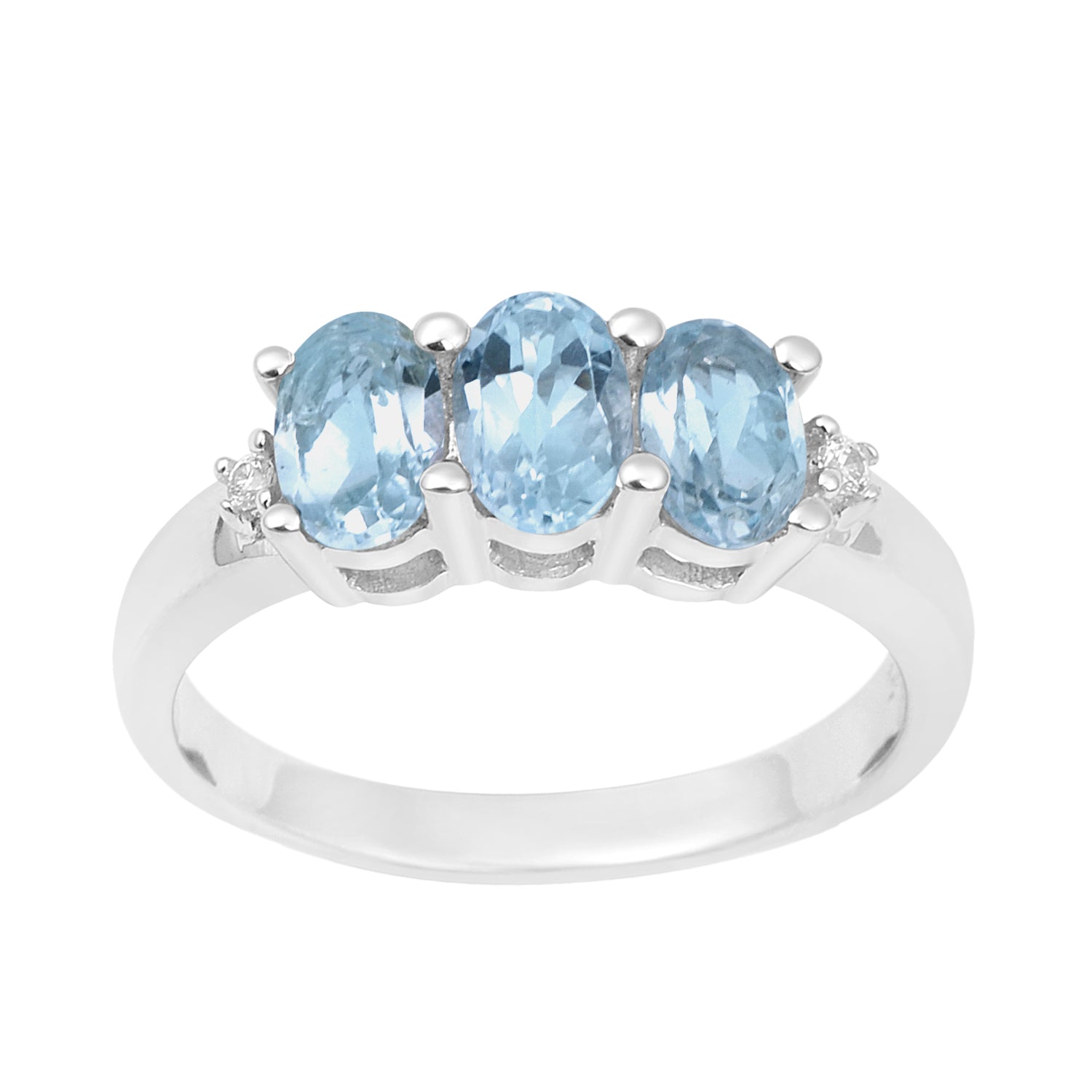 925 Sterling Silver Three-Stone Oval 1.35 Ctw Blue Topaz Women's Ring - Kimaya INC