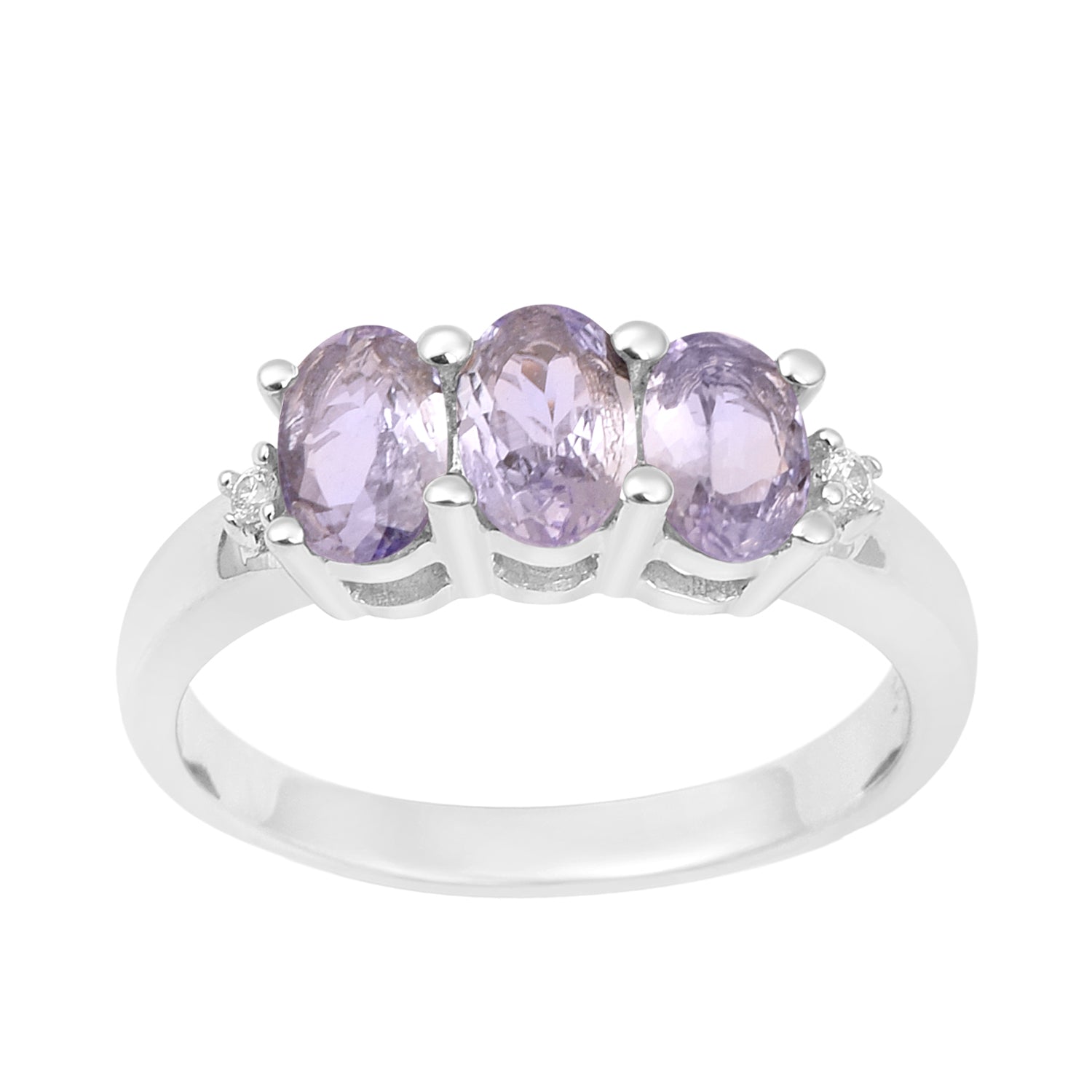 925 Sterling Silver Three-Stone Oval 1.35 Ctw Tanzanite Women's Ring - Kimaya INC