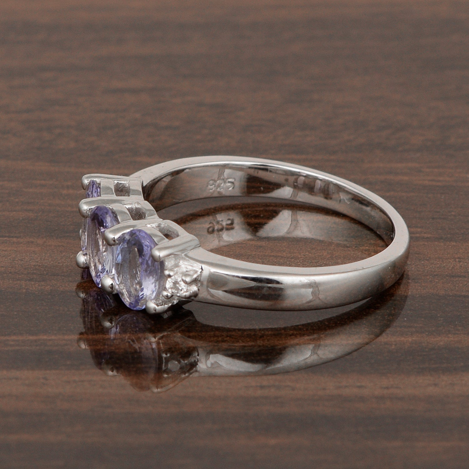 925 Sterling Silver Three-Stone Oval 1.35 Ctw Tanzanite Women's Ring - Kimaya INC