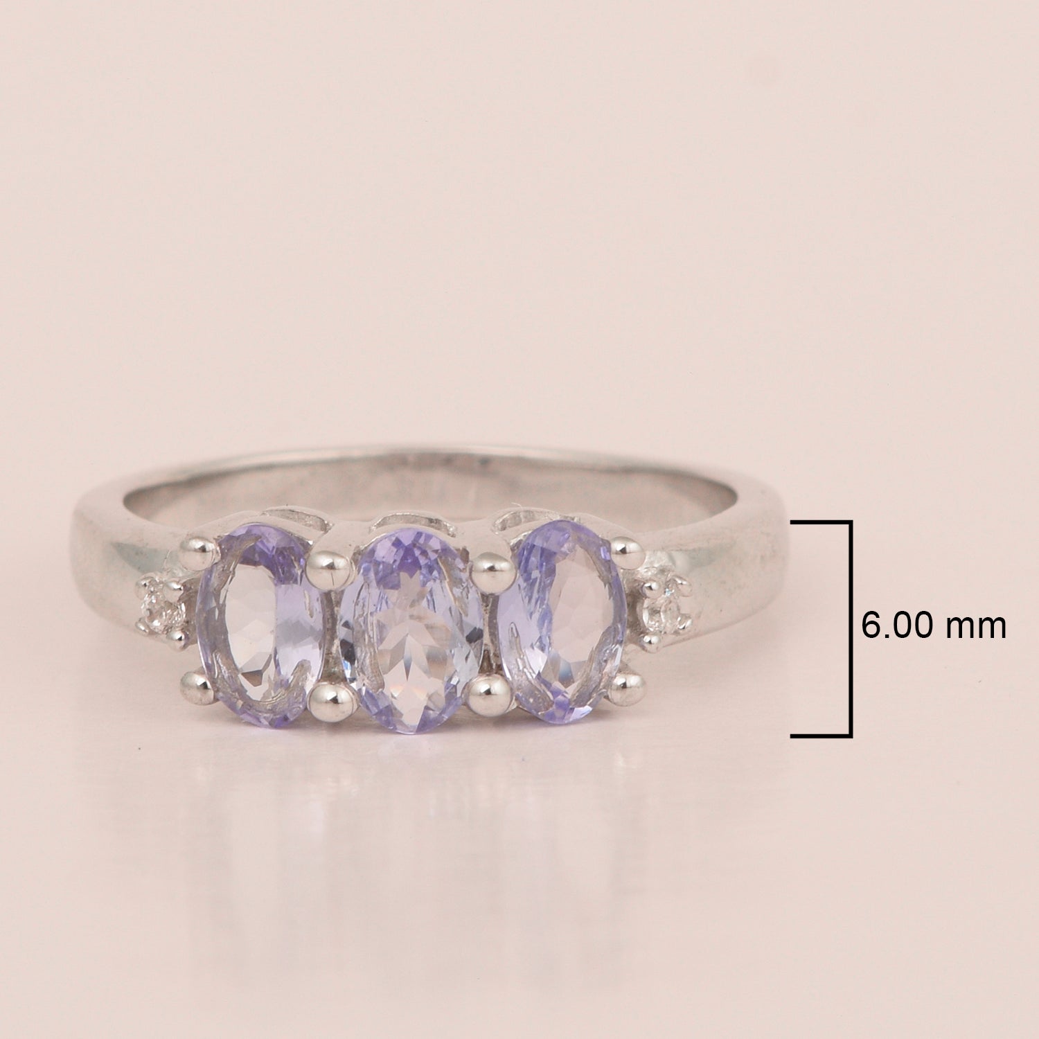 925 Sterling Silver Three-Stone Oval 1.35 Ctw Tanzanite Women's Ring - Kimaya INC