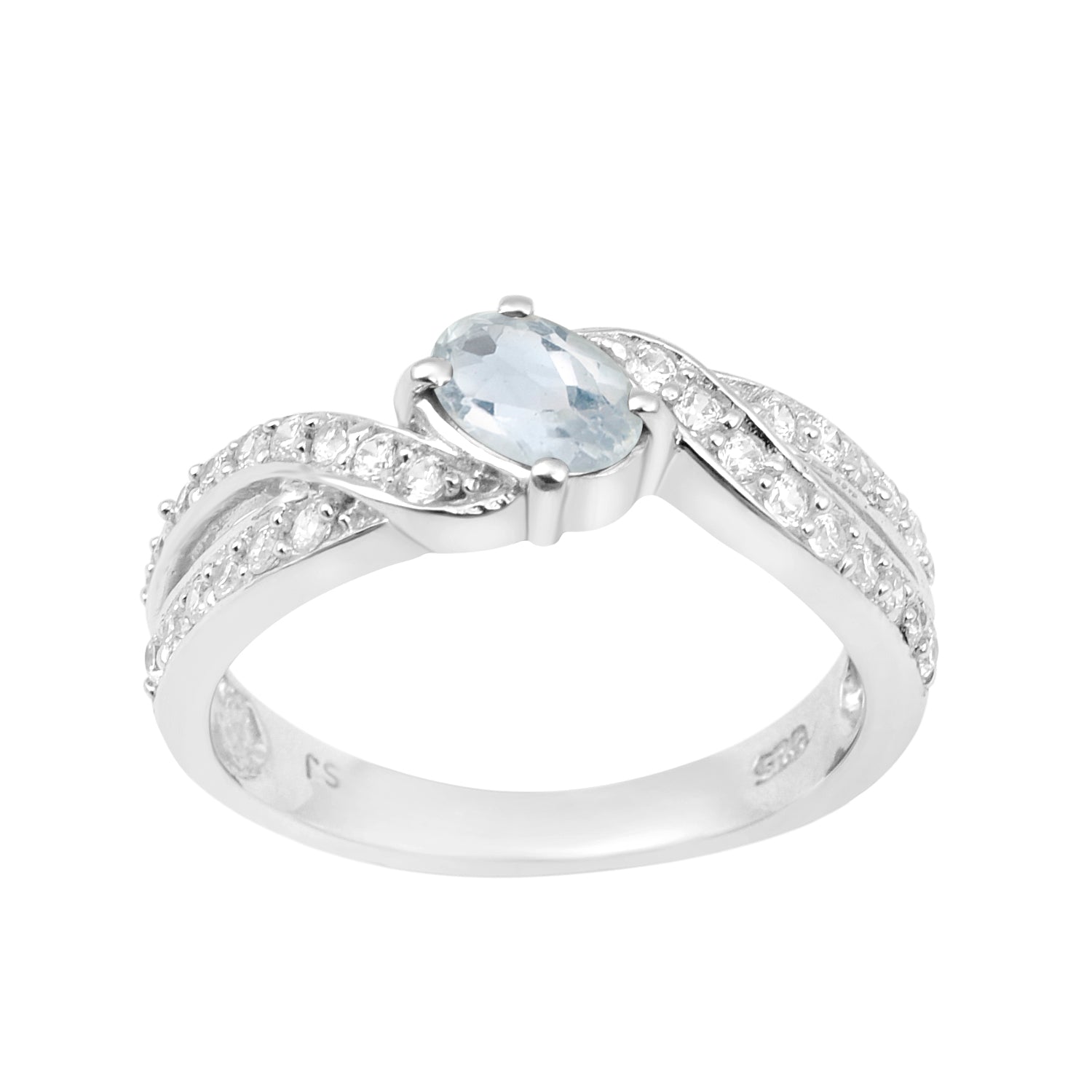 Sterling Silver Genuine Oval Aquamarine 1.20 Ctw Women Cluster Ring - Kimaya INC