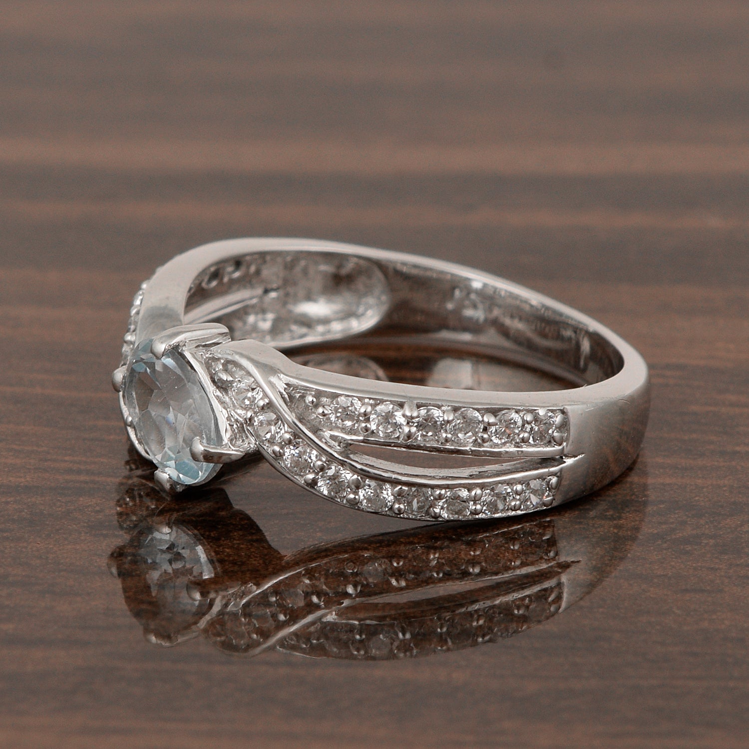 Sterling Silver Genuine Oval Aquamarine 1.20 Ctw Women Cluster Ring - Kimaya INC