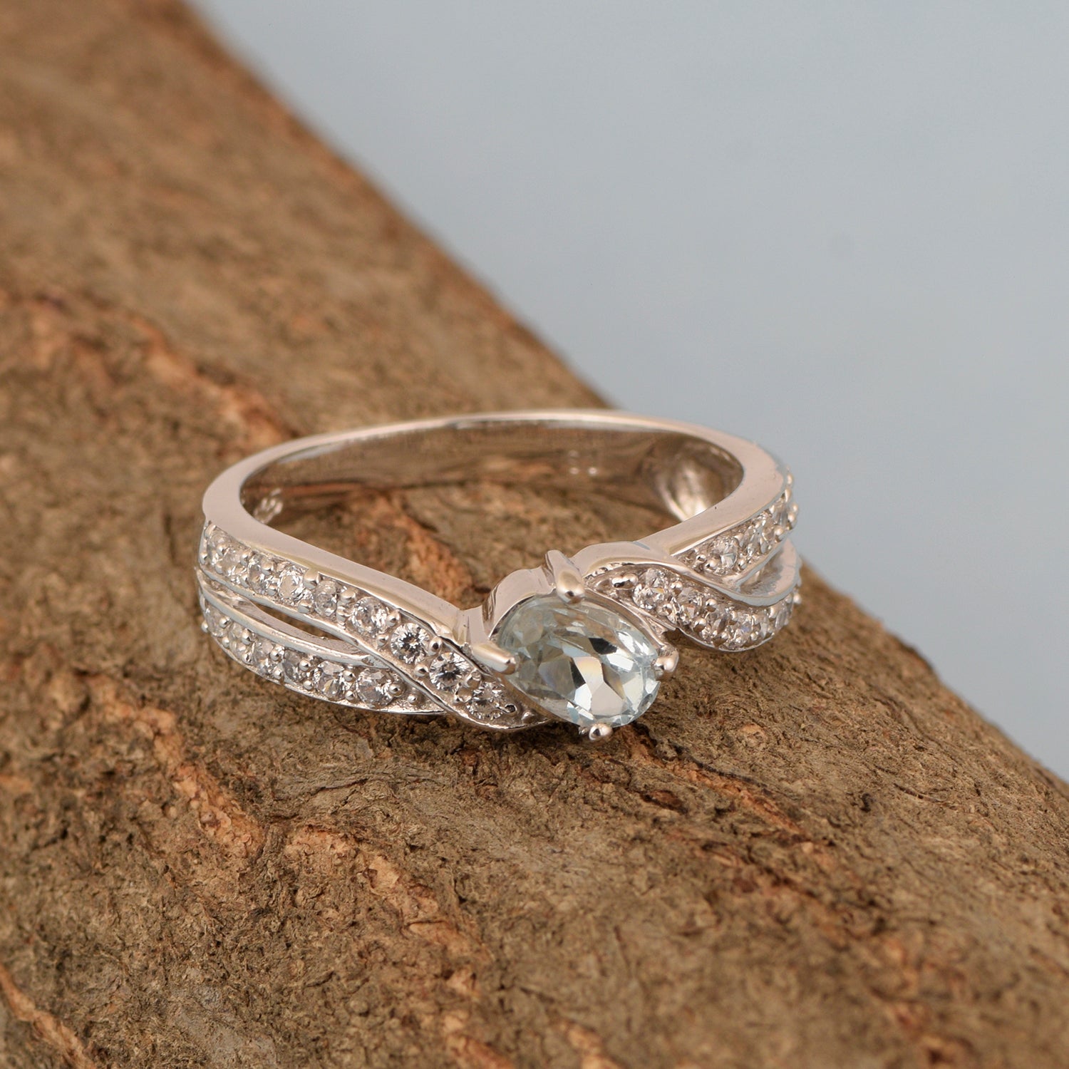 Sterling Silver Genuine Oval Swiss Blue Topaz 1.20 Ctw Women Cluster Ring - Kimaya INC