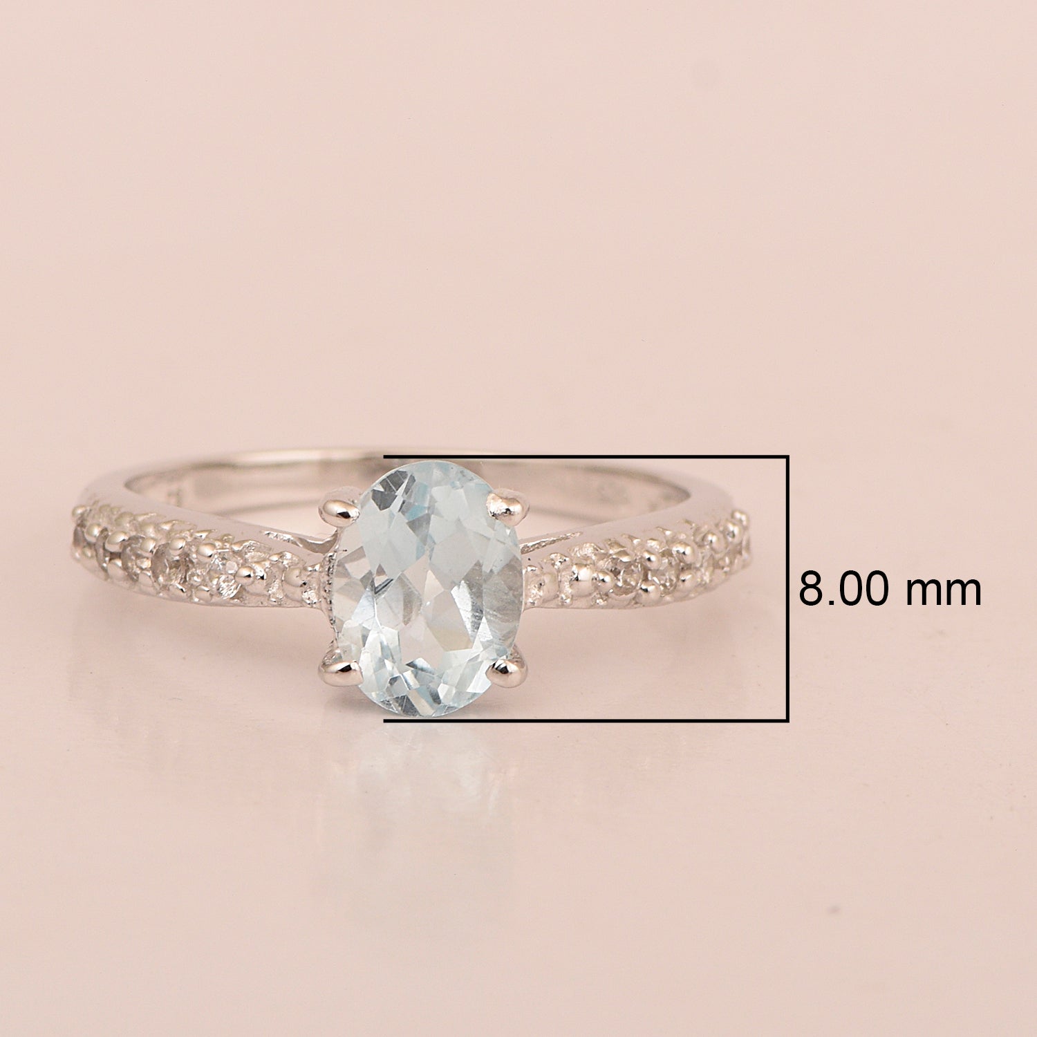 Solitaire Oval Cut 1.5 Ctw Aquamarine & White Accents 925 Sterling Silver Women Wedding Ring - Kimaya INC