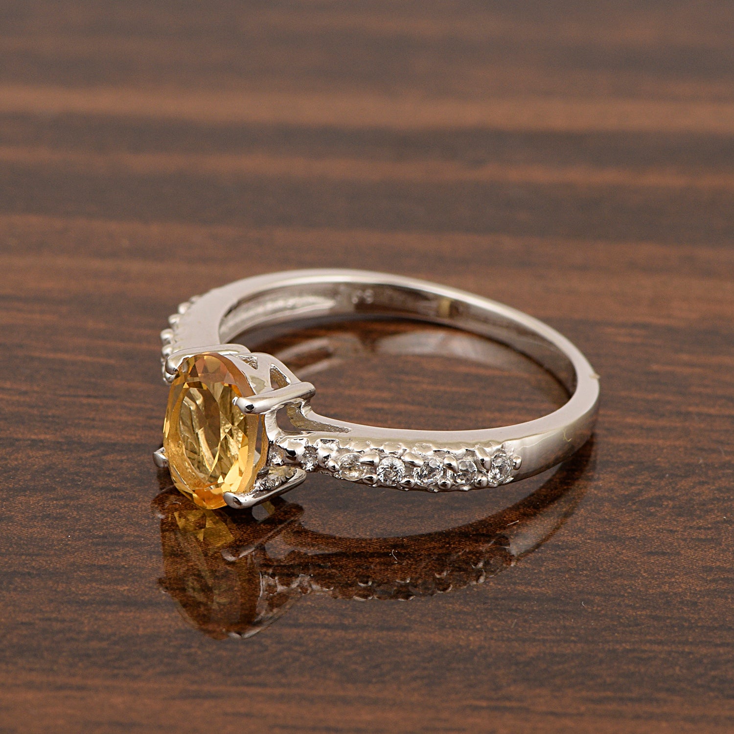 Solitaire Oval Cut 1.5 Ctw Citrine & White Accents 925 Sterling Silver Women Wedding Ring - Kimaya INC