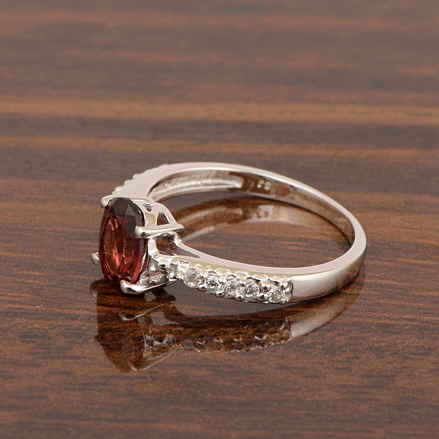 Solitaire Oval Cut 1.5 Ctw Garnet & White Accents 925 Sterling Silver Women Wedding Ring - Kimaya INC