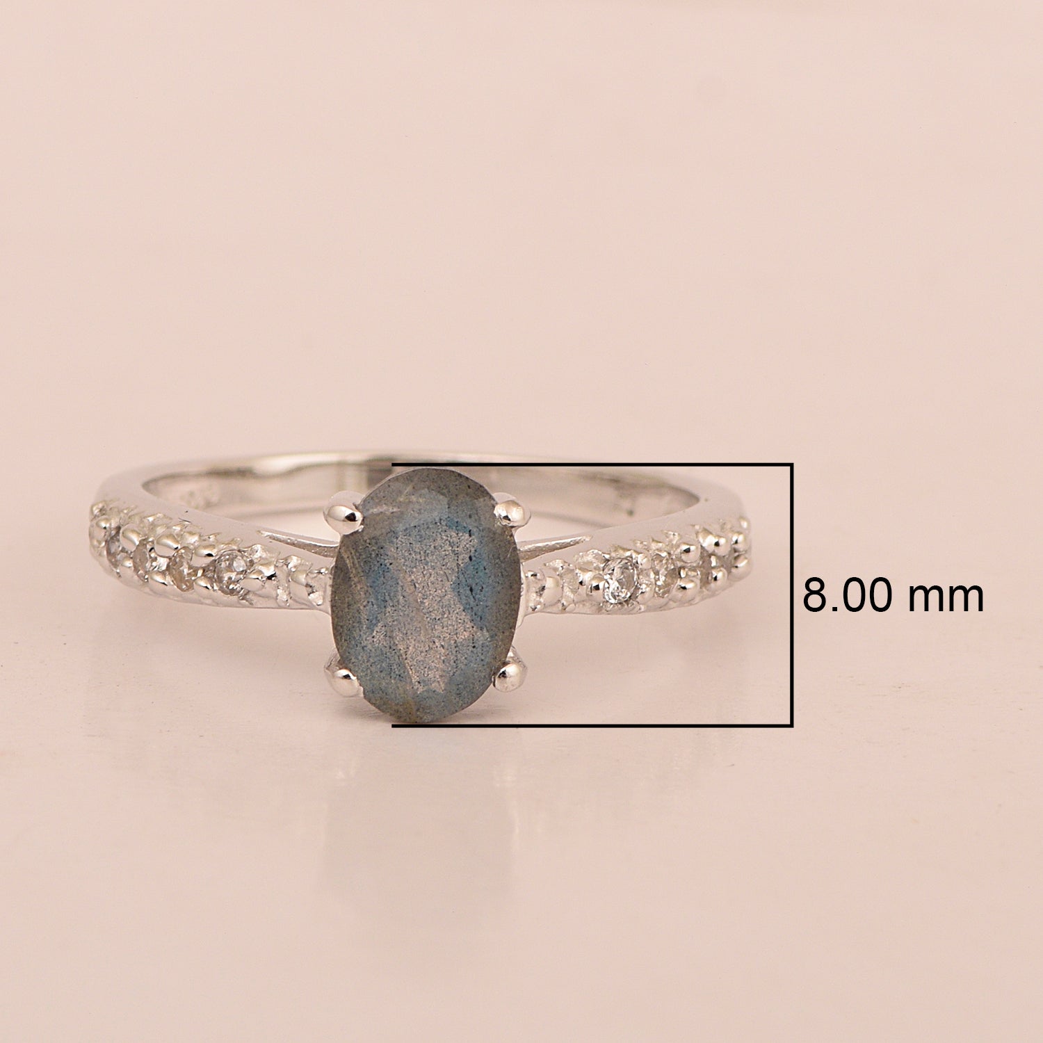 Solitaire Oval Cut 1.5 Ctw Labradorite & White Accents 925 Sterling Silver Women Wedding Ring - Kimaya INC