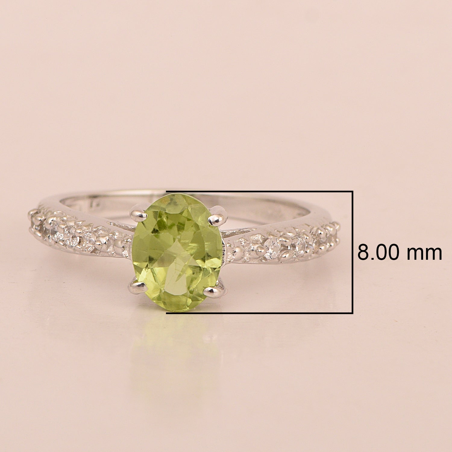 Solitaire Oval Cut 1.5 Ctw Peridot & White Accents 925 Sterling Silver Women Wedding Ring - Kimaya INC